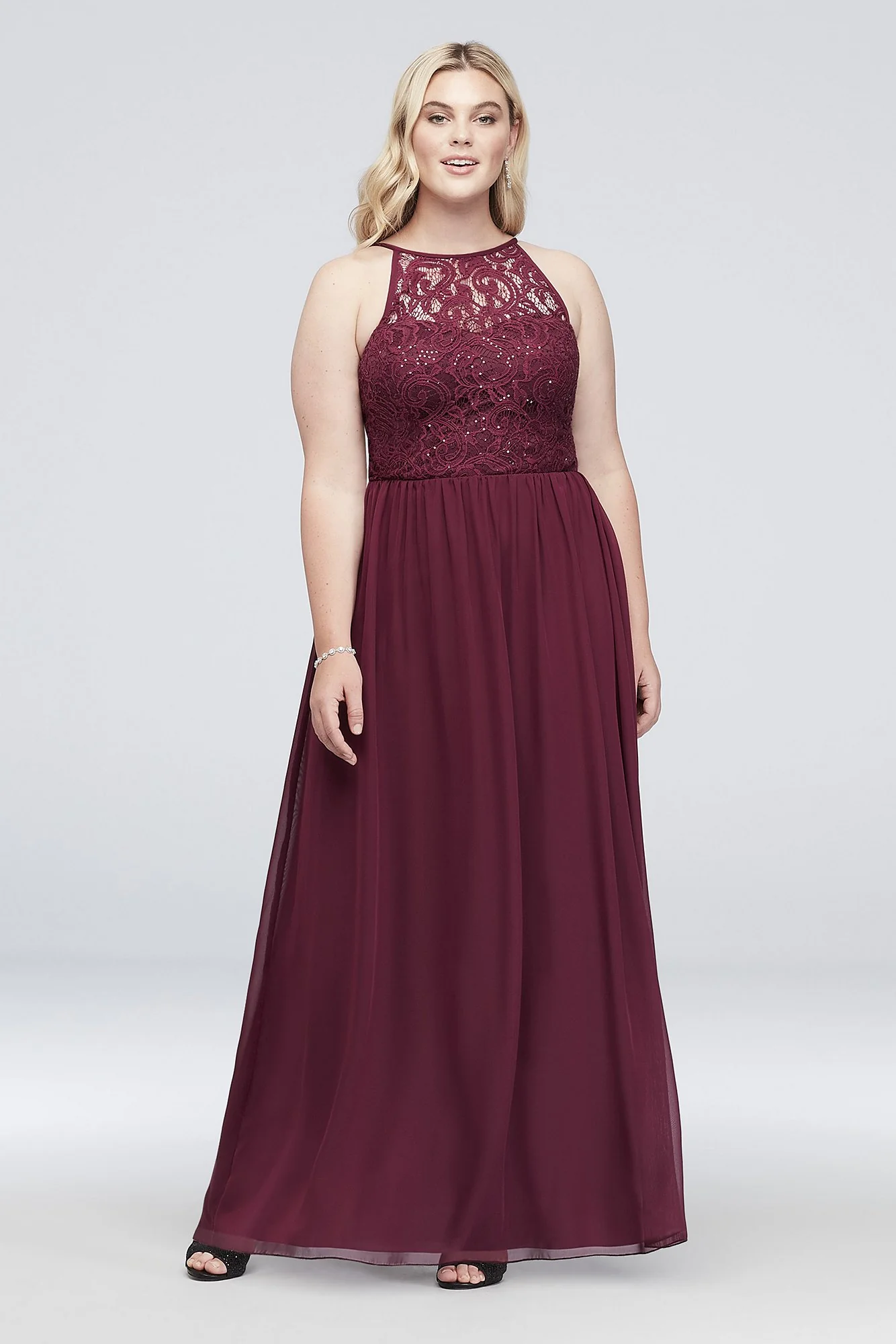 Illusion Lace and Chiffon Halter A-Line Gown - Image 3