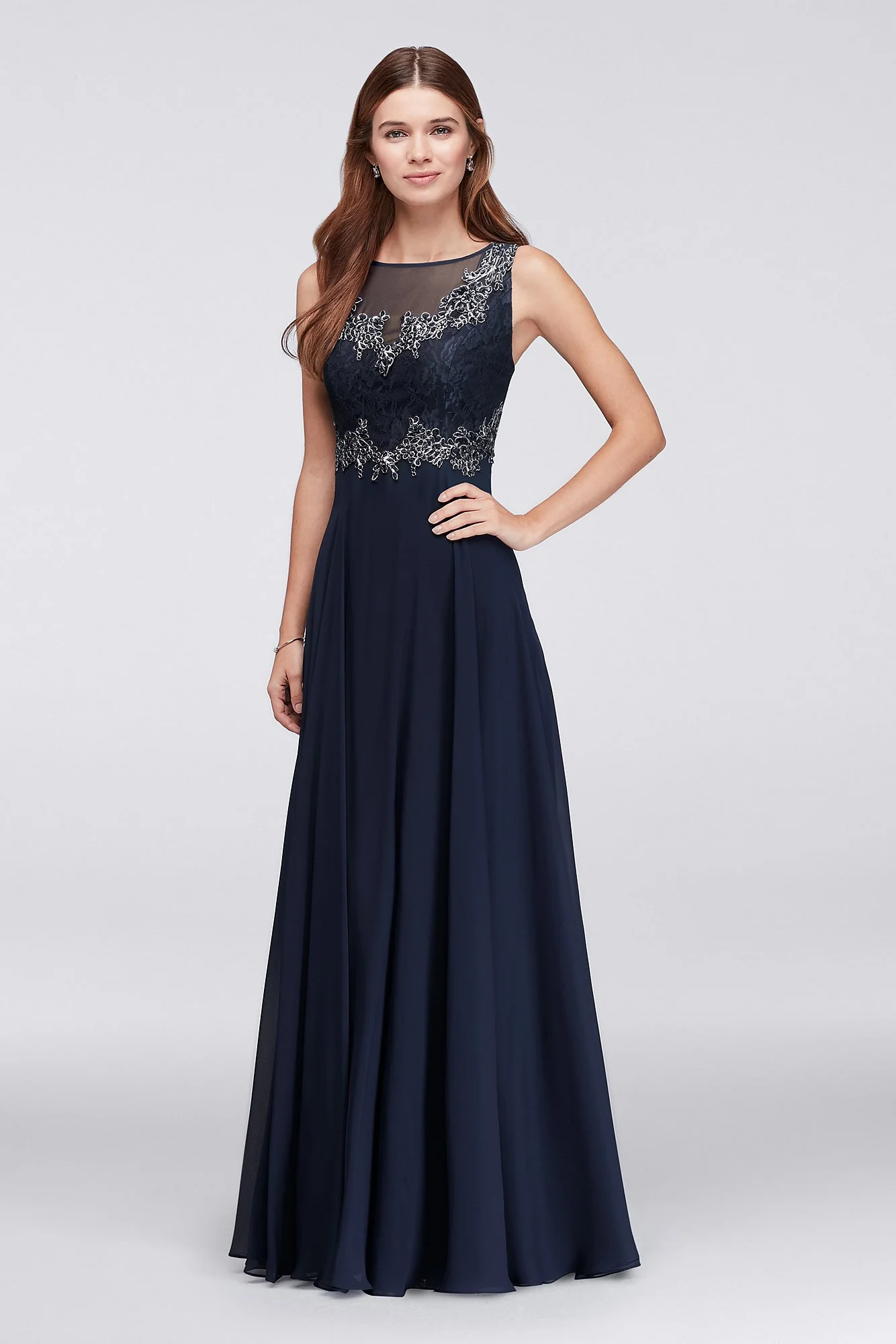 Illusion Lace and Chiffon Long Bridesmaid Dress - Image 2