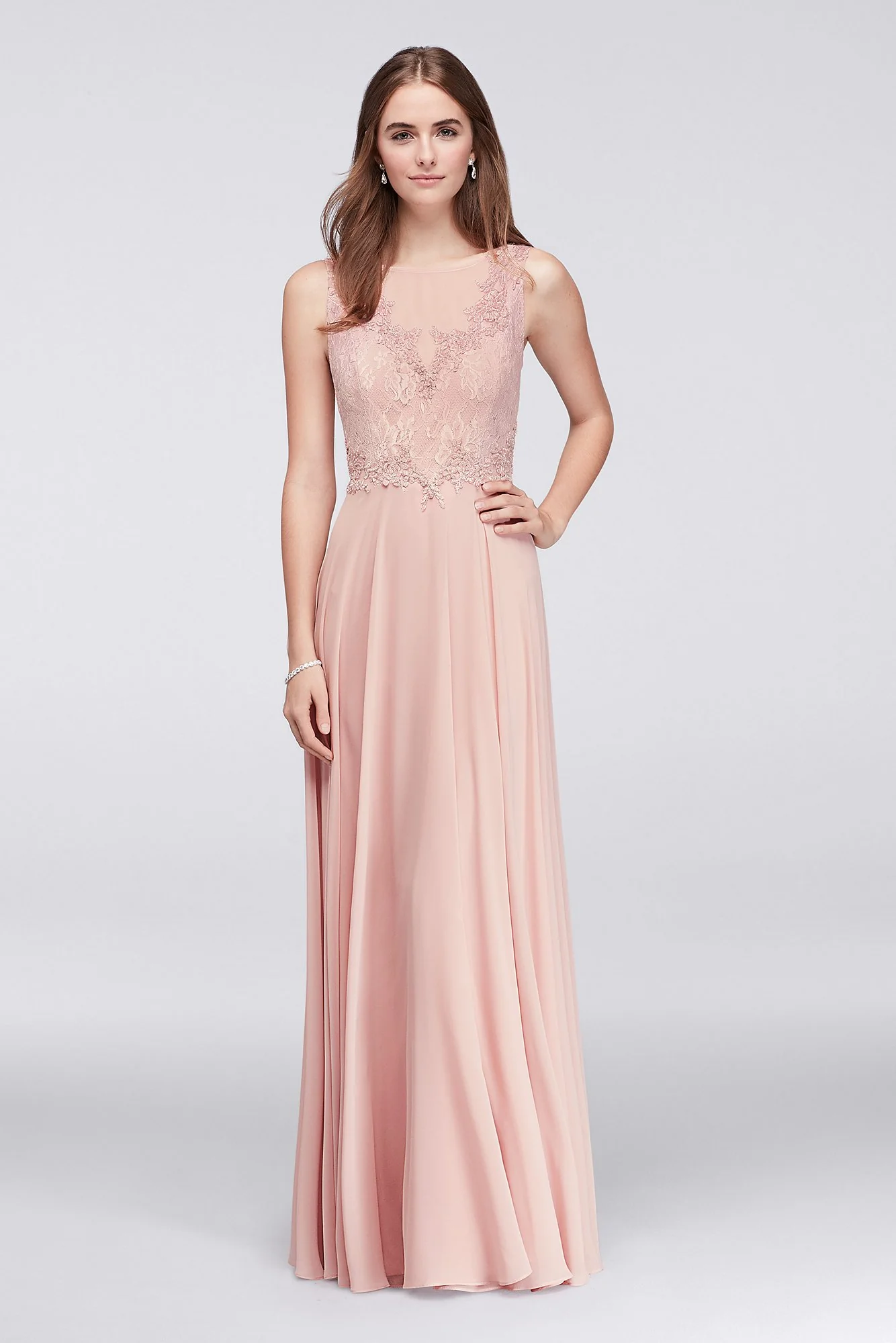 Illusion Lace and Chiffon Long Bridesmaid Dress - Image 3