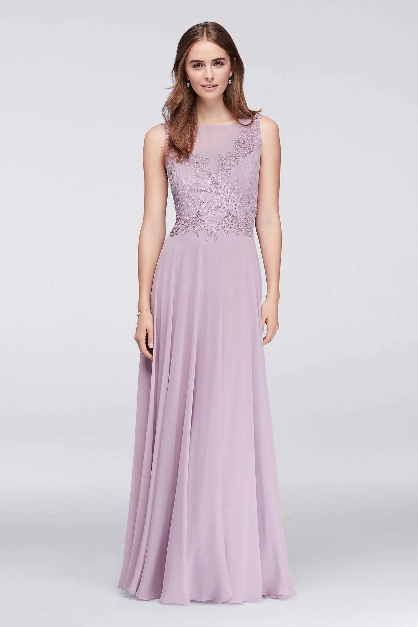 Illusion Lace and Chiffon Long Bridesmaid Dress - Image 4