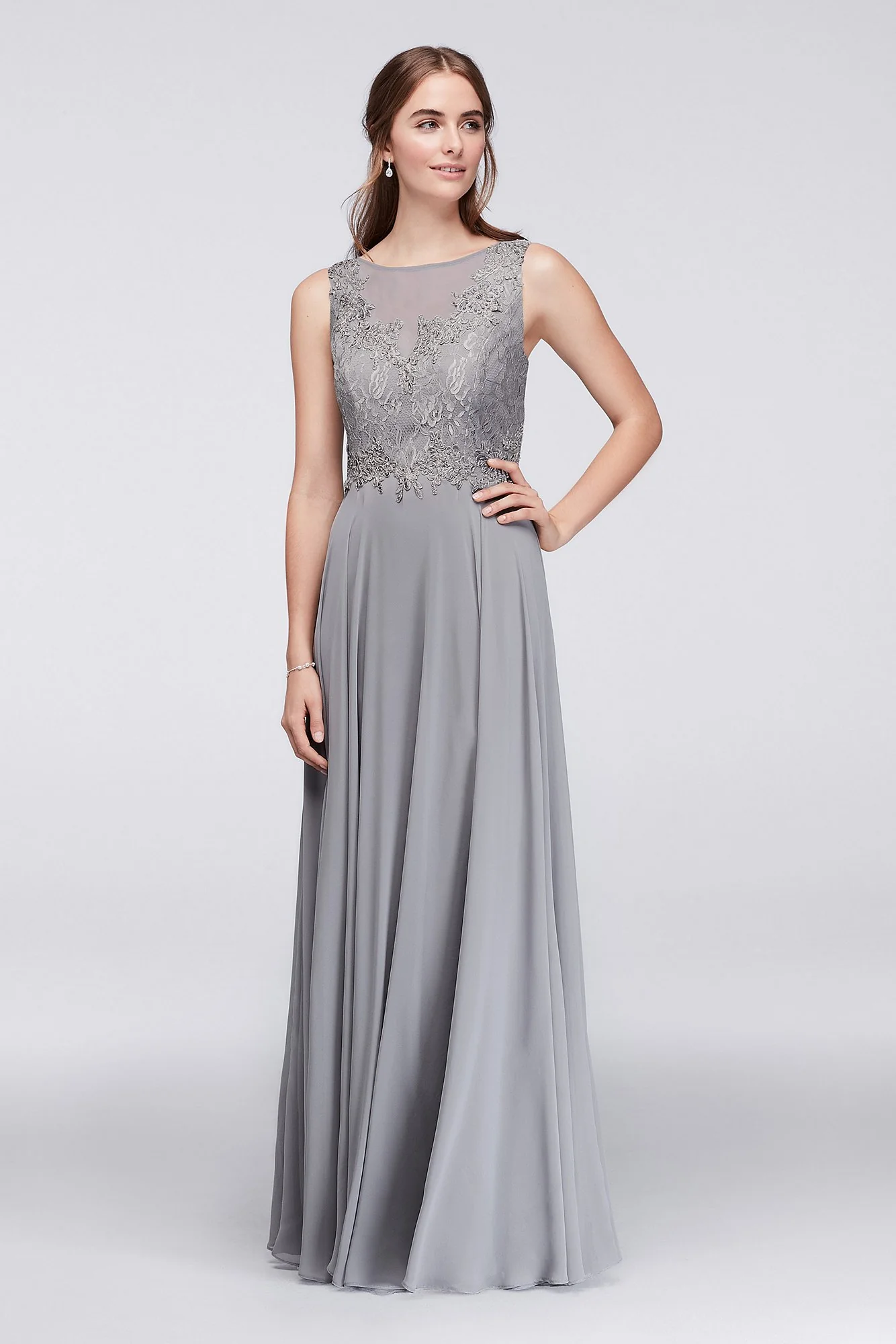 Illusion Lace and Chiffon Long Bridesmaid Dress - Image 5