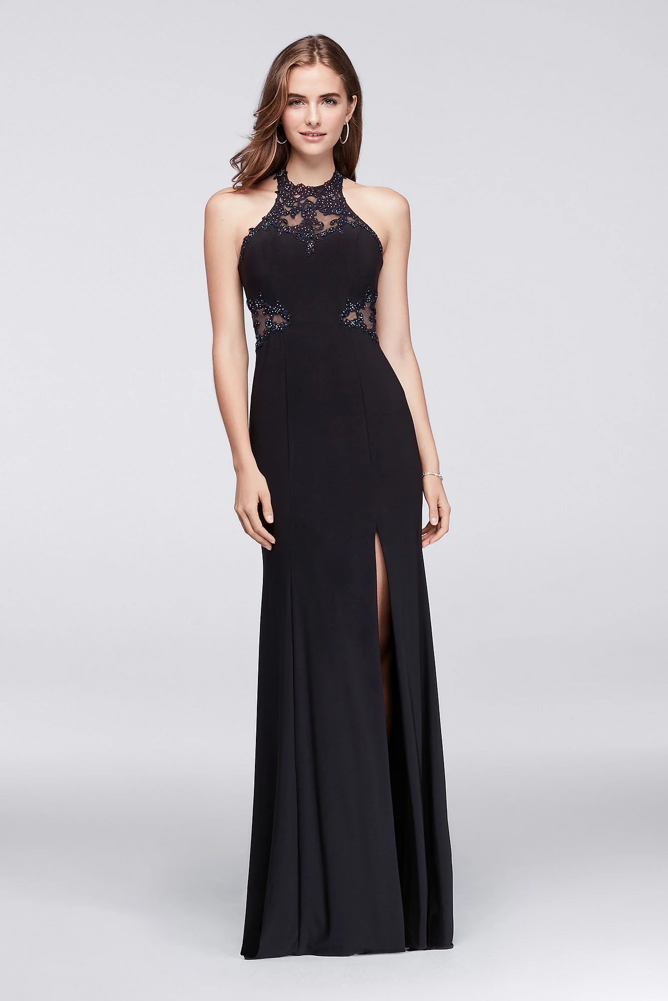 Illusion Lace and Stretch Jersey Halter Dress
