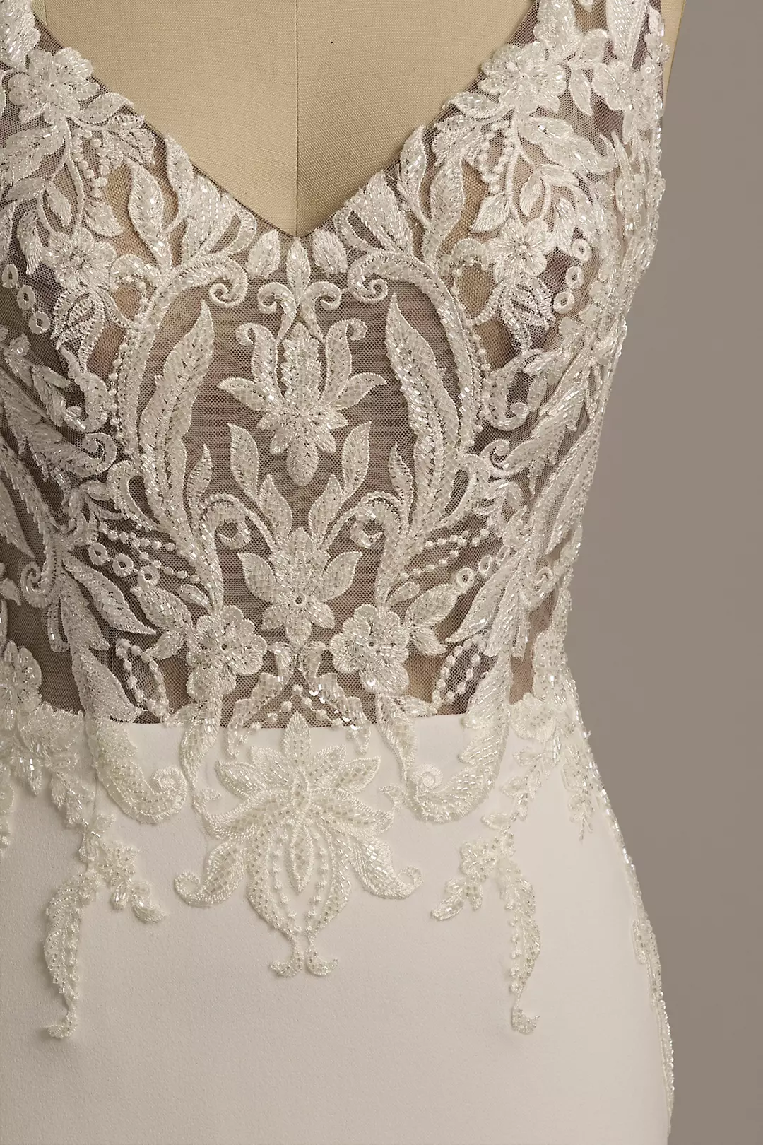 Illusion Lace Bodice Crepe Tank Wedding Dress - Image 7