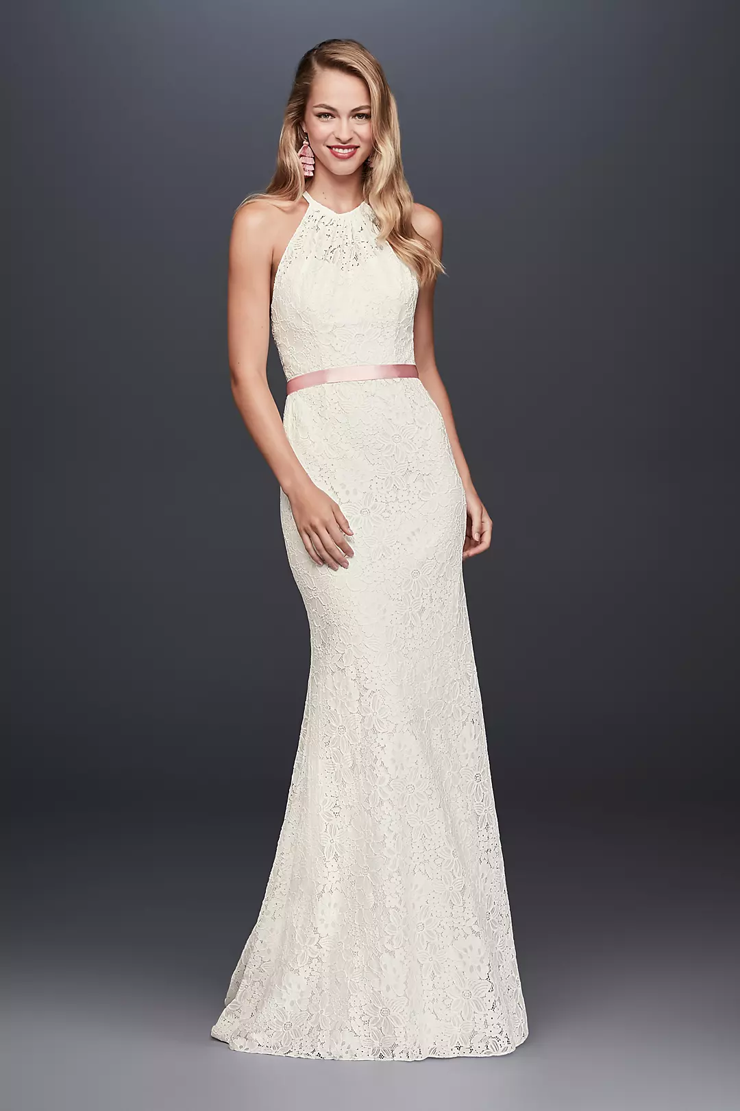Illusion Lace Halter Sheath Wedding Dress - Image 5