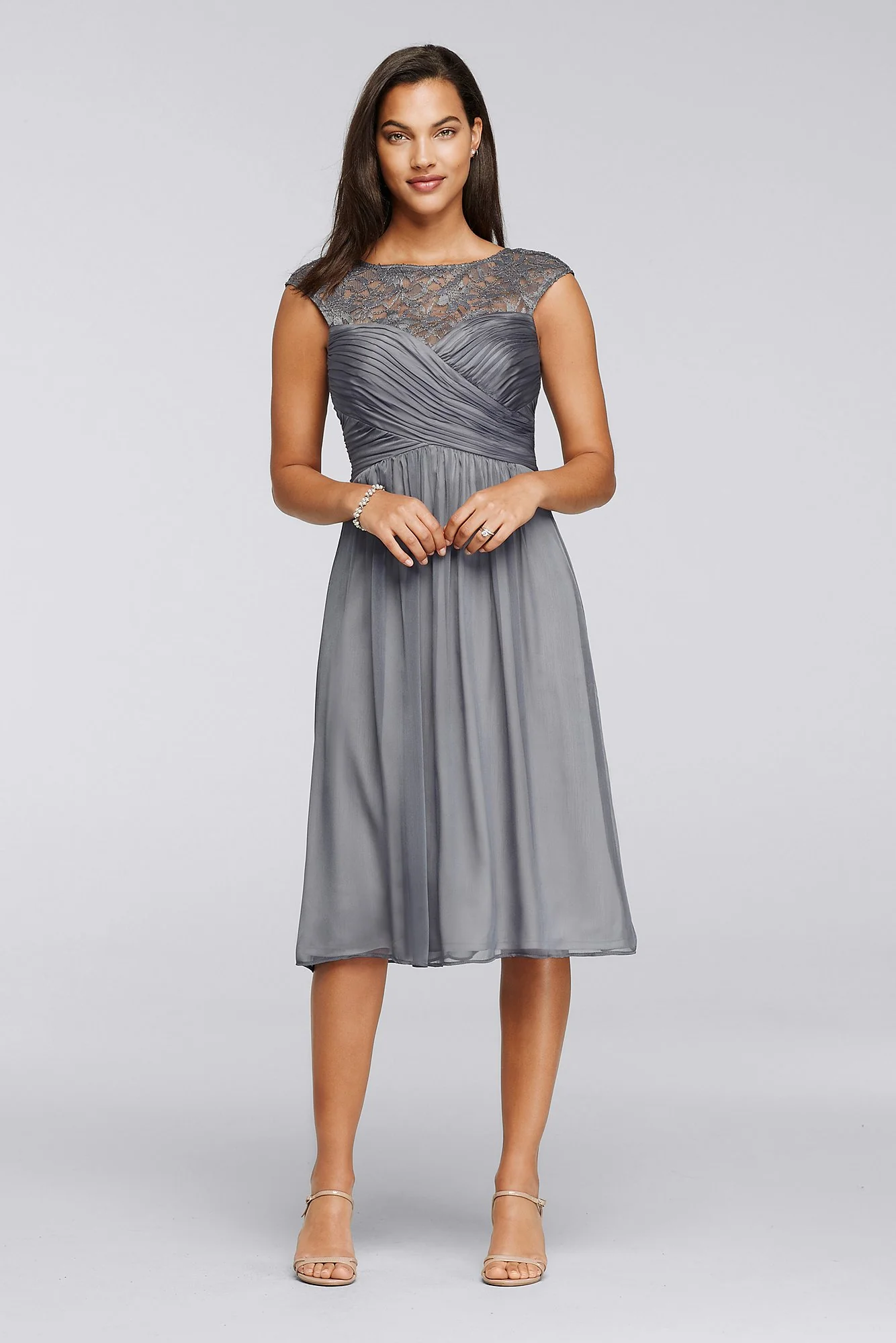 Illusion Lace  Knee-Length Cap Sleeve Dress - Image 2