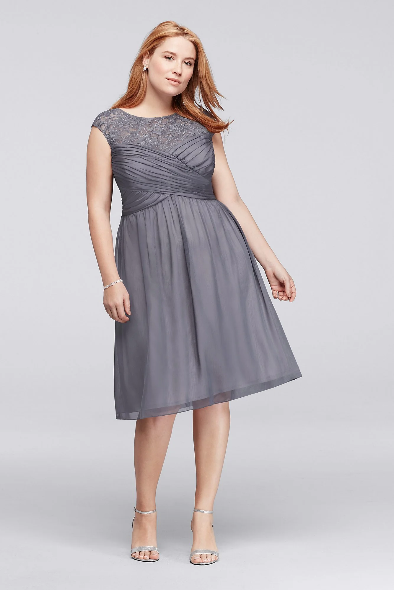 Illusion Lace  Knee-Length Cap Sleeve Dress - Image 3