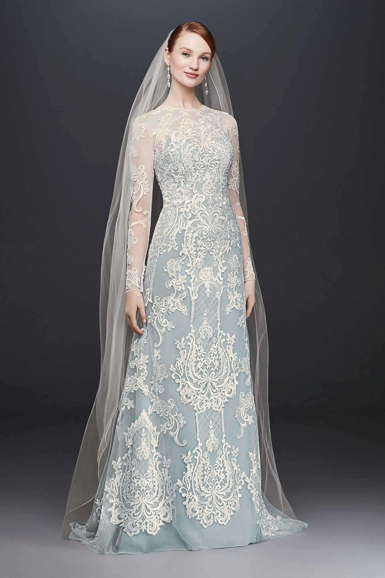 Illusion Lace Long-Sleeve Sheath Wedding Dress