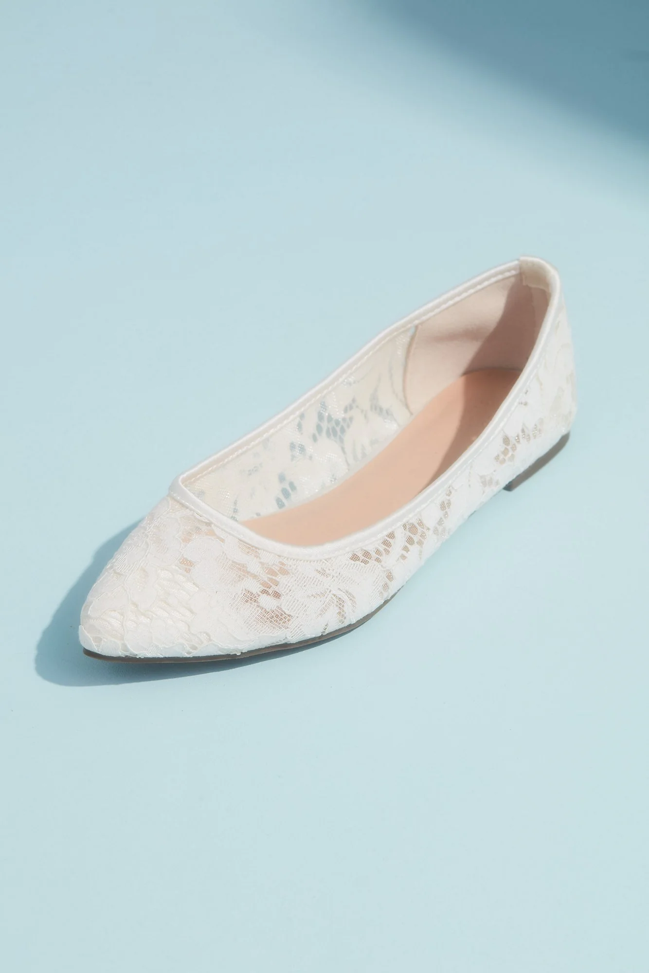 Illusion Lace Pointed Toe Flats with Satin Piping