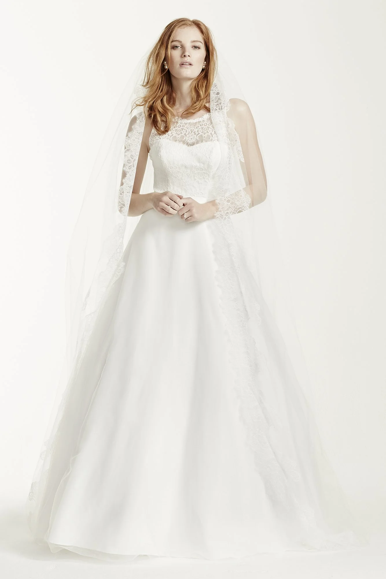 Illusion Lace Tank A-Line Gown with Tulle Skirt - Image 3