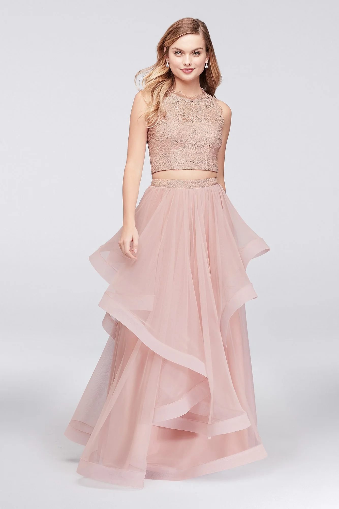 Illusion Lace Two-Piece Dress with Horsehair Skirt