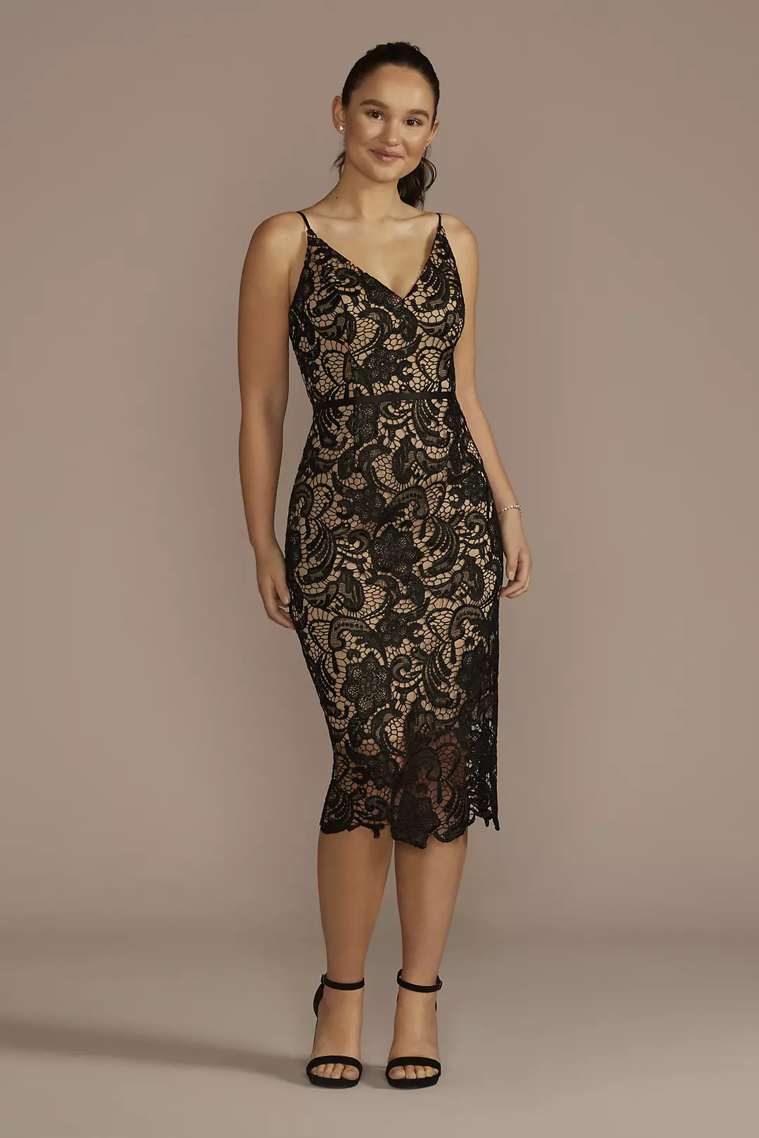 Illusion Lace V-Neck Midi Sheath Dress - Image 5