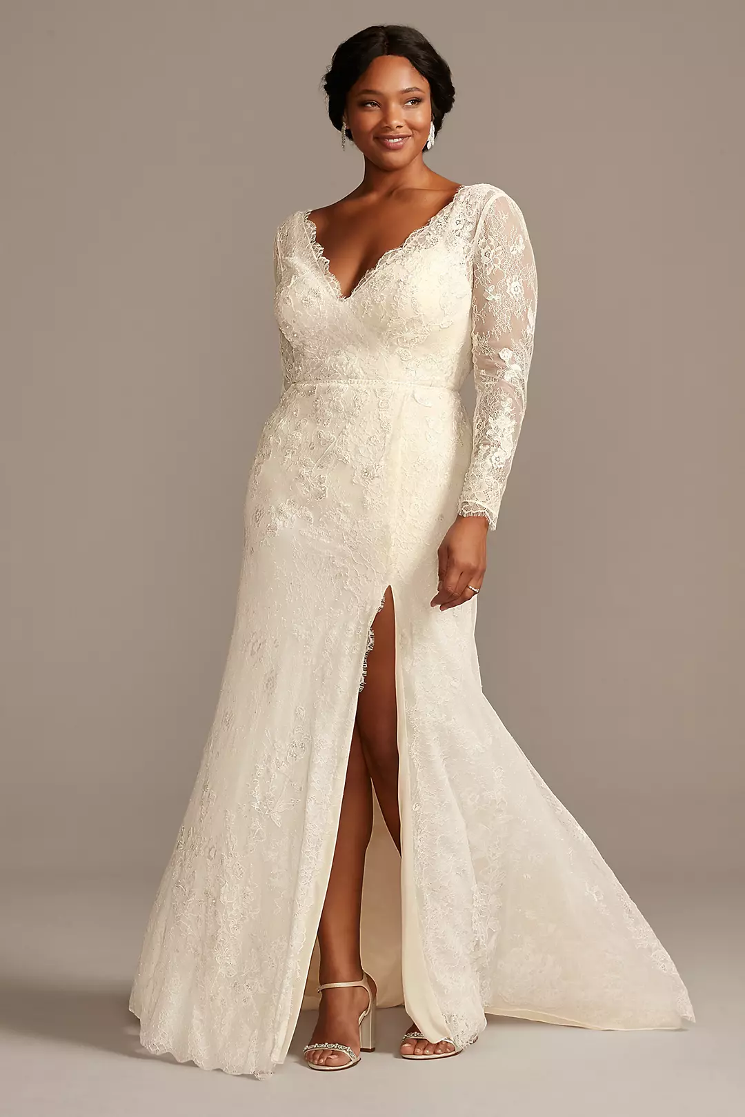 Illusion Long Sleeve Faux Surplice Wedding Dress - Image 13