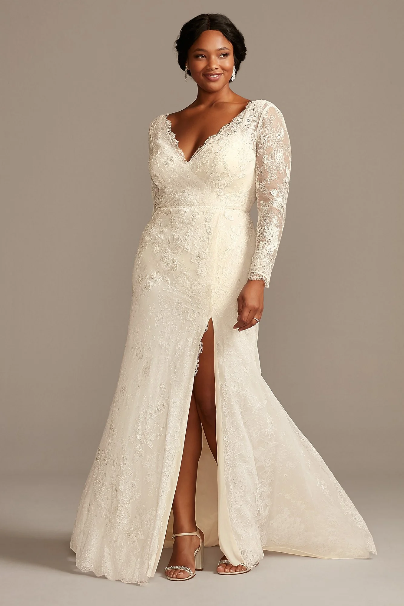 Illusion Long Sleeve Faux Surplice Wedding Dress - Image 5