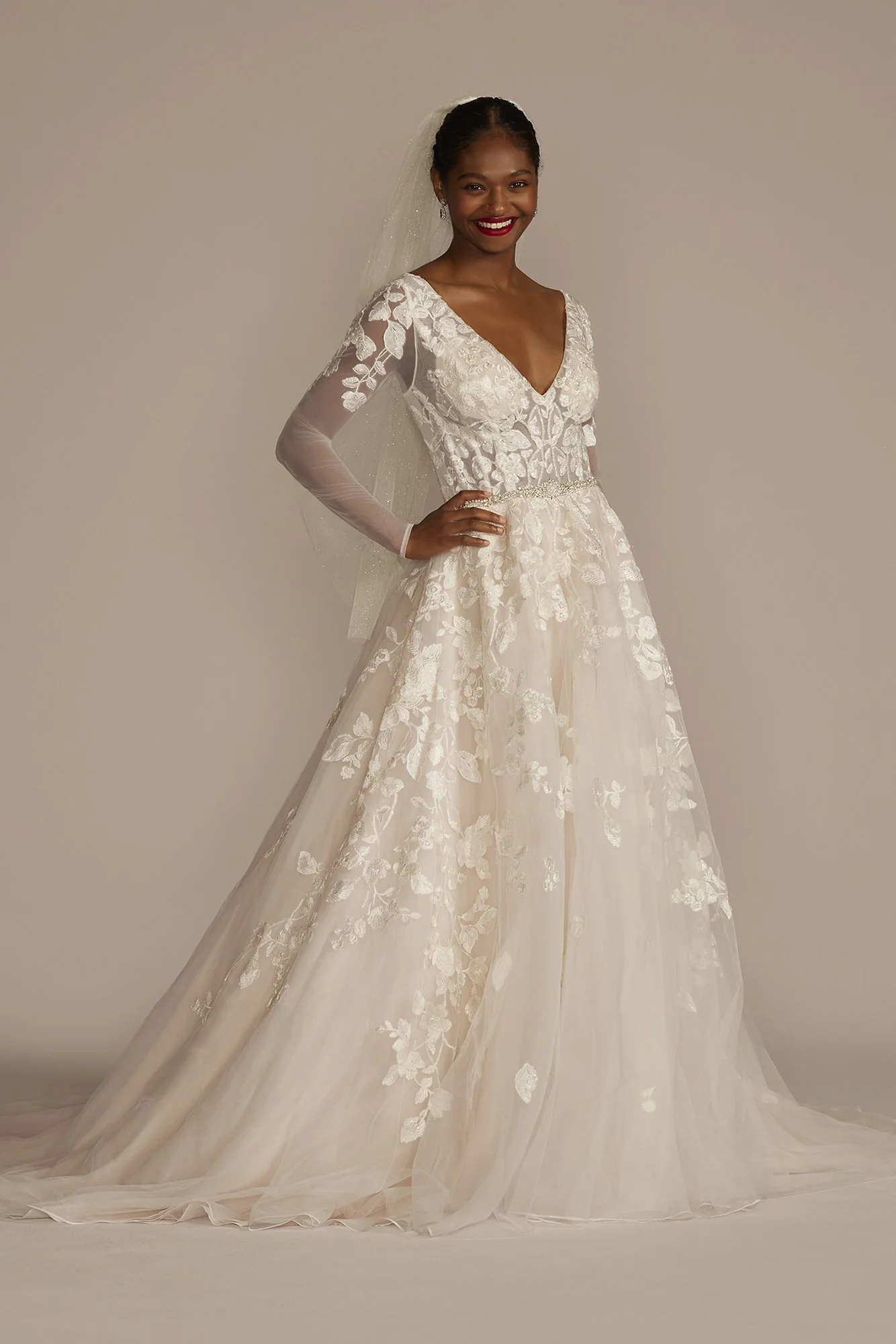 Illusion Long Sleeve Wedding Dress - Image 31