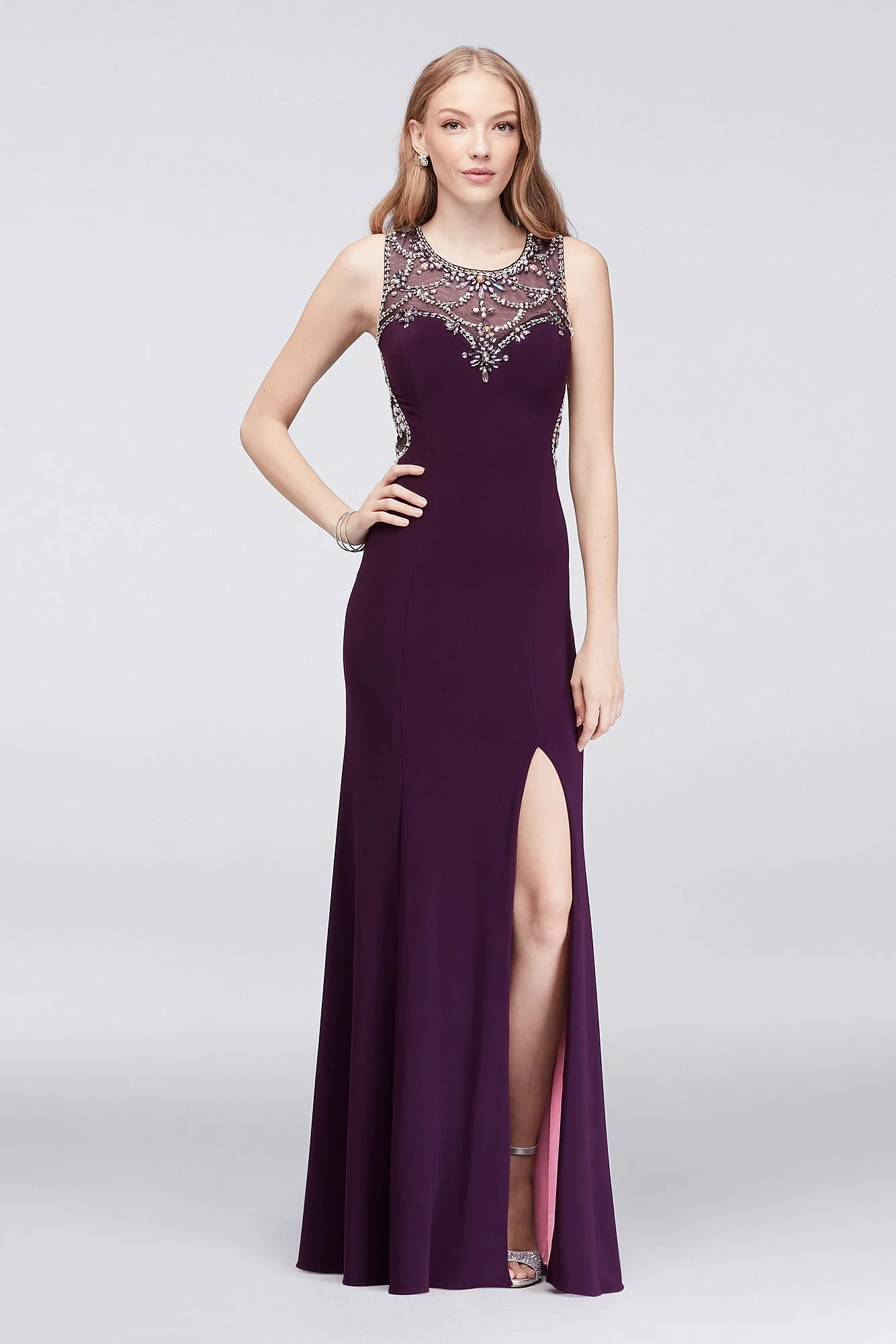 Illusion Low Back Prom Dress with Crystal Beading - Image 4