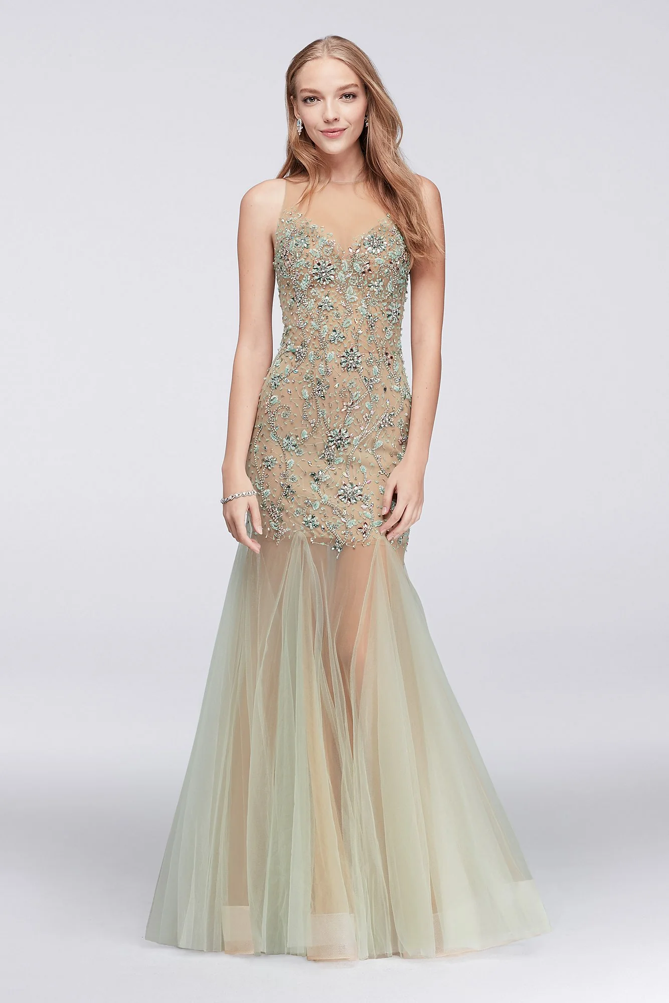 Illusion Mermaid Dress with Beaded Embellishment