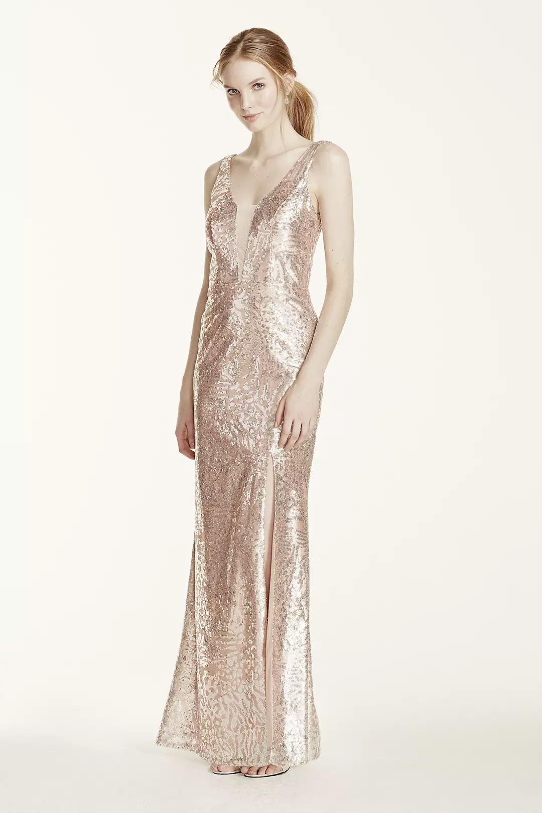 Illusion Plunge All Over Sequin Tank Dress