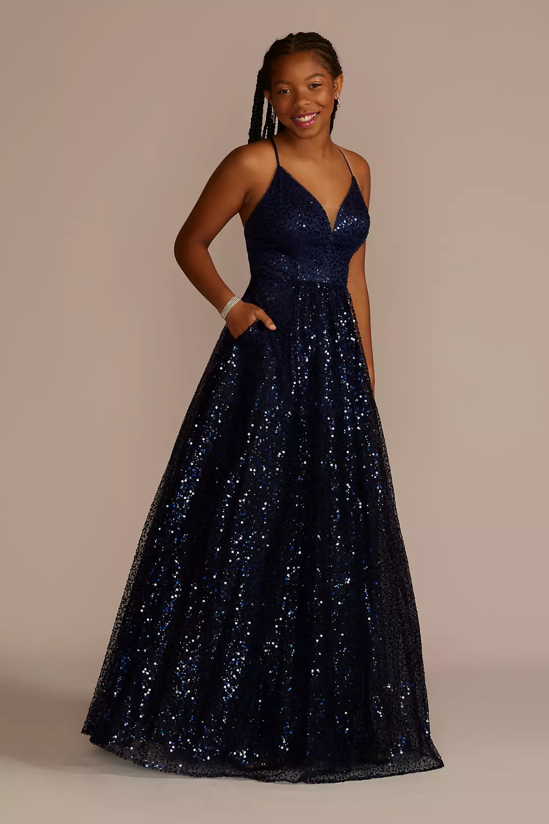 Illusion Plunge Allover Sequin Ball Gown - Image 10