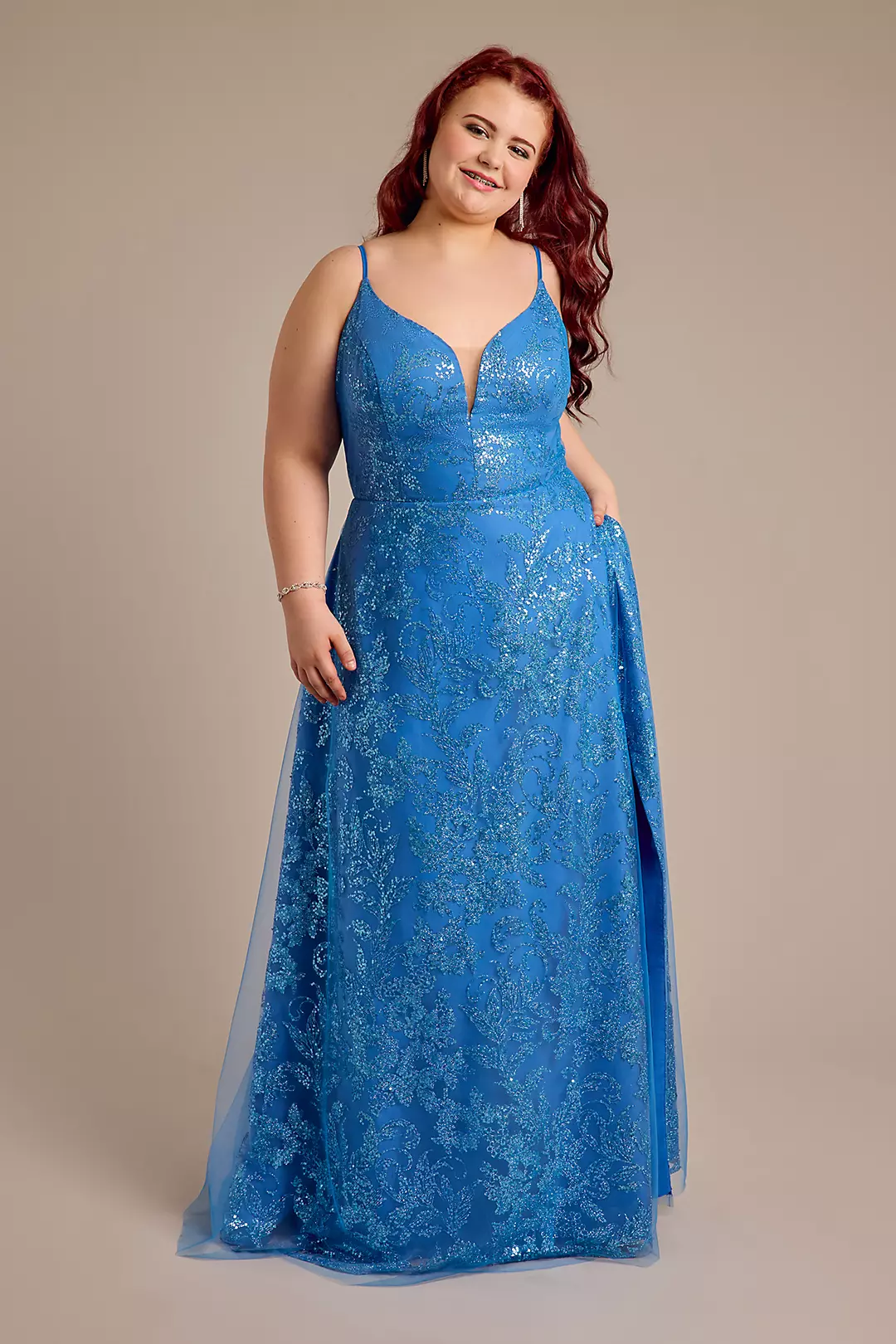 Illusion Plunge Glitter A-Line Dress - Image 3