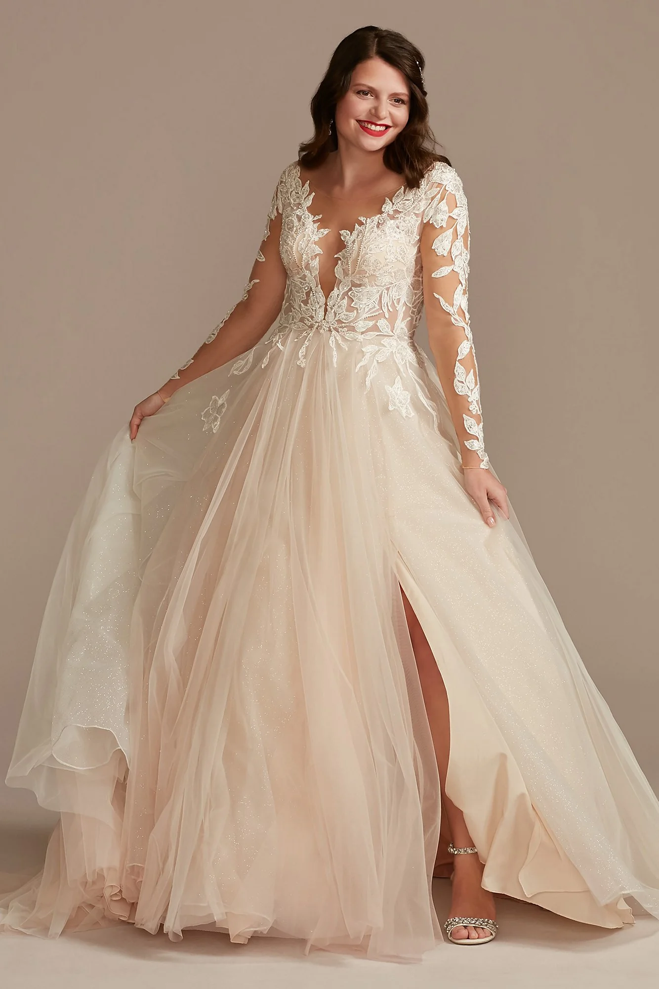 Illusion Plunge Lace Appliqued Wedding Dress - Image 22