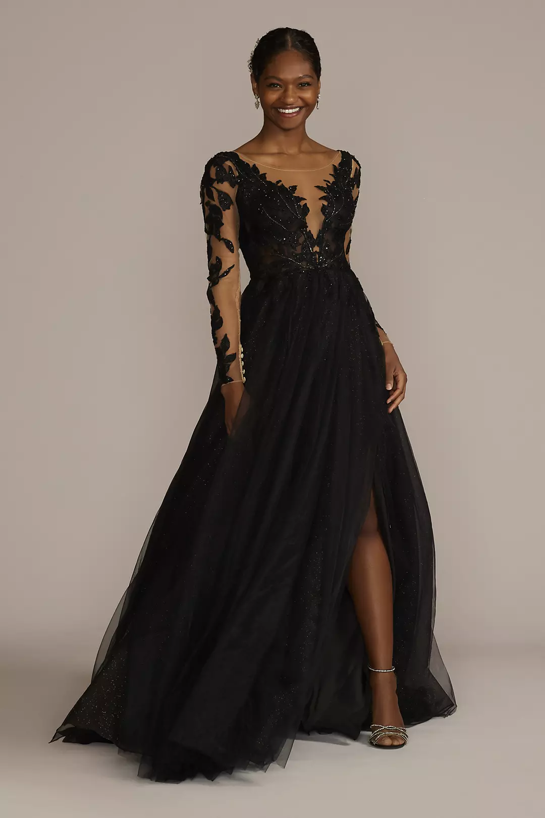 Illusion Plunge Lace Appliqued Wedding Dress - Image 41