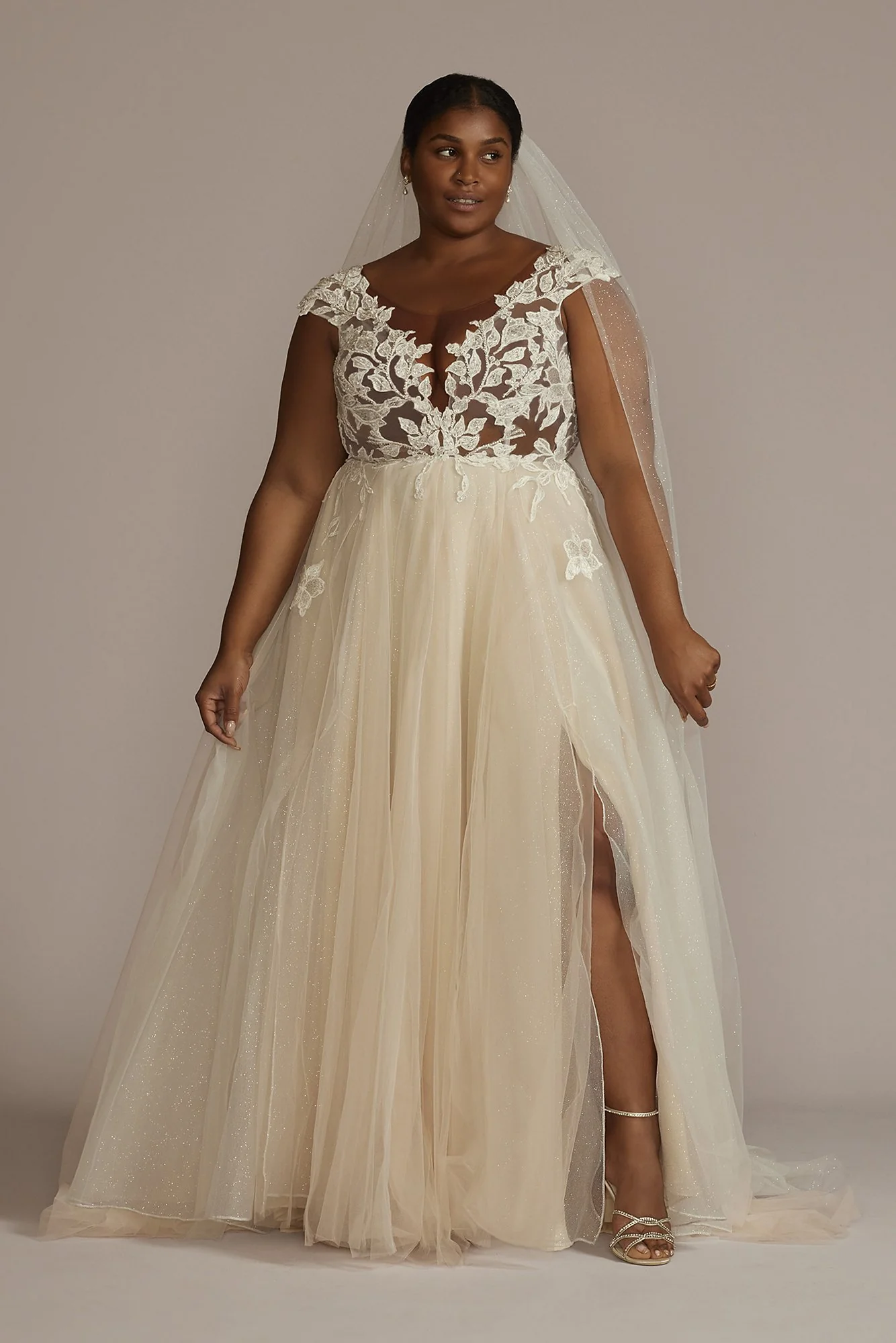 Illusion Plunge Lace Appliqued Wedding Dress - Image 13