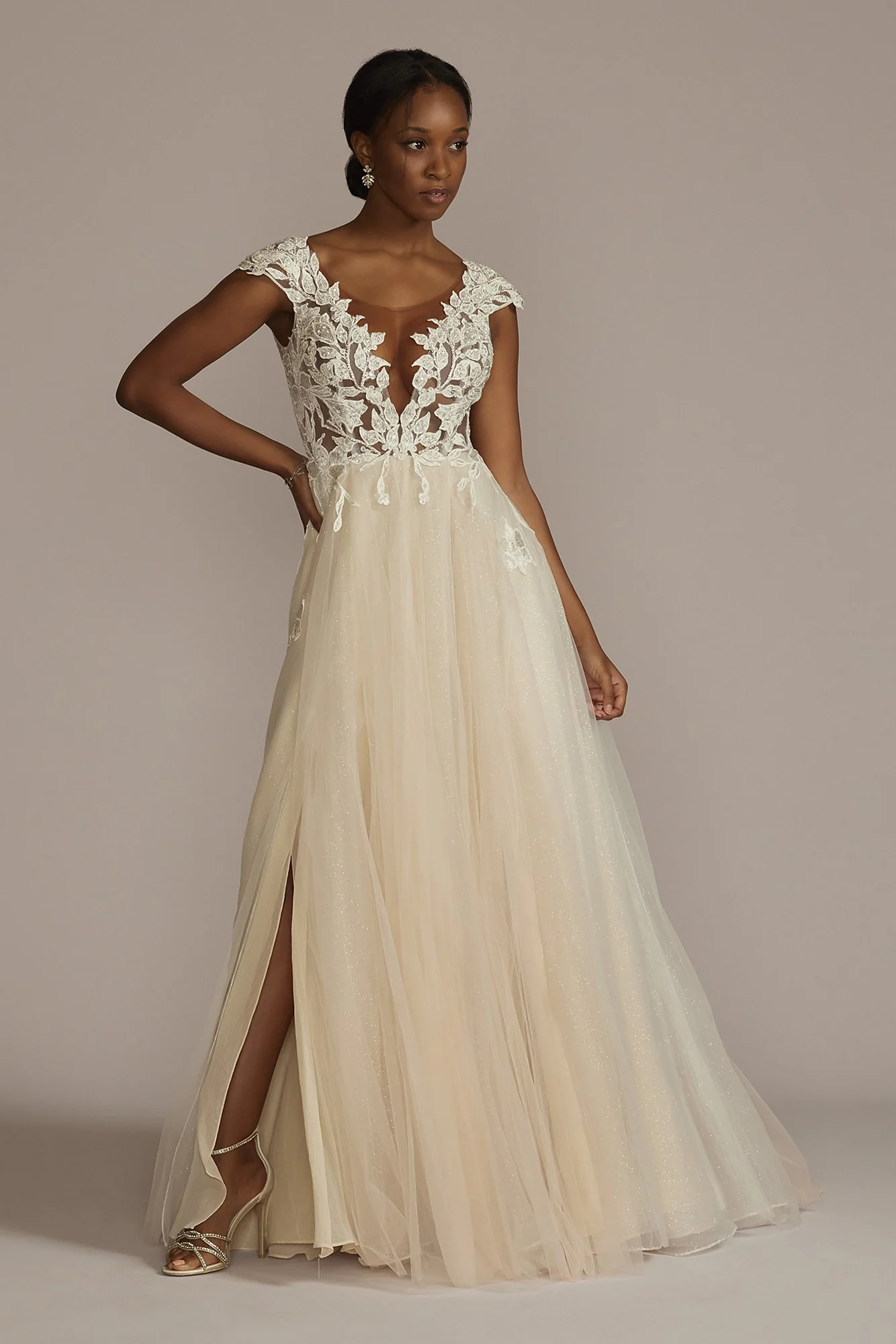 Illusion Plunge Lace Appliqued Wedding Dress - Image 29
