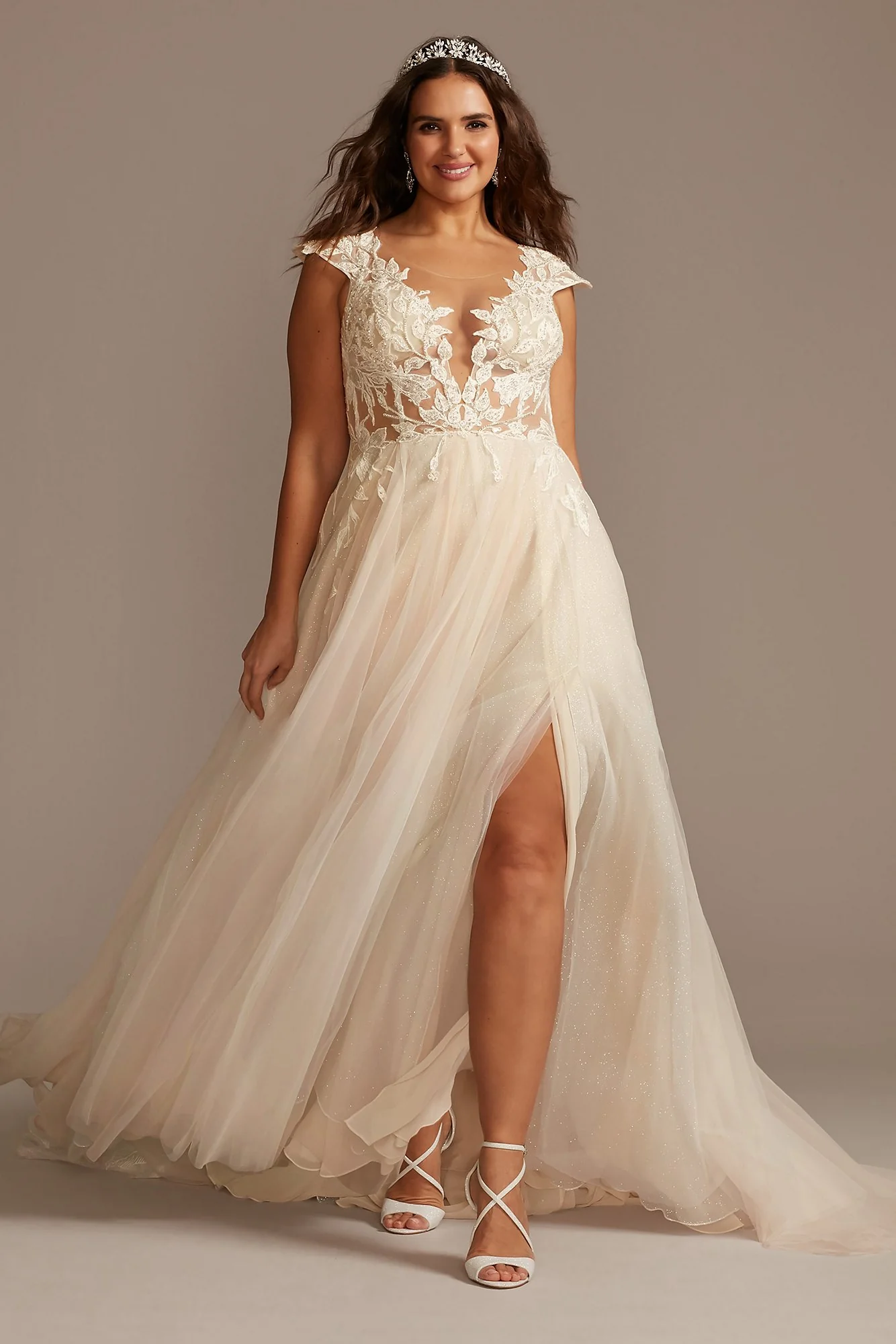 Illusion Plunge Lace Appliqued Wedding Dress - Image 3