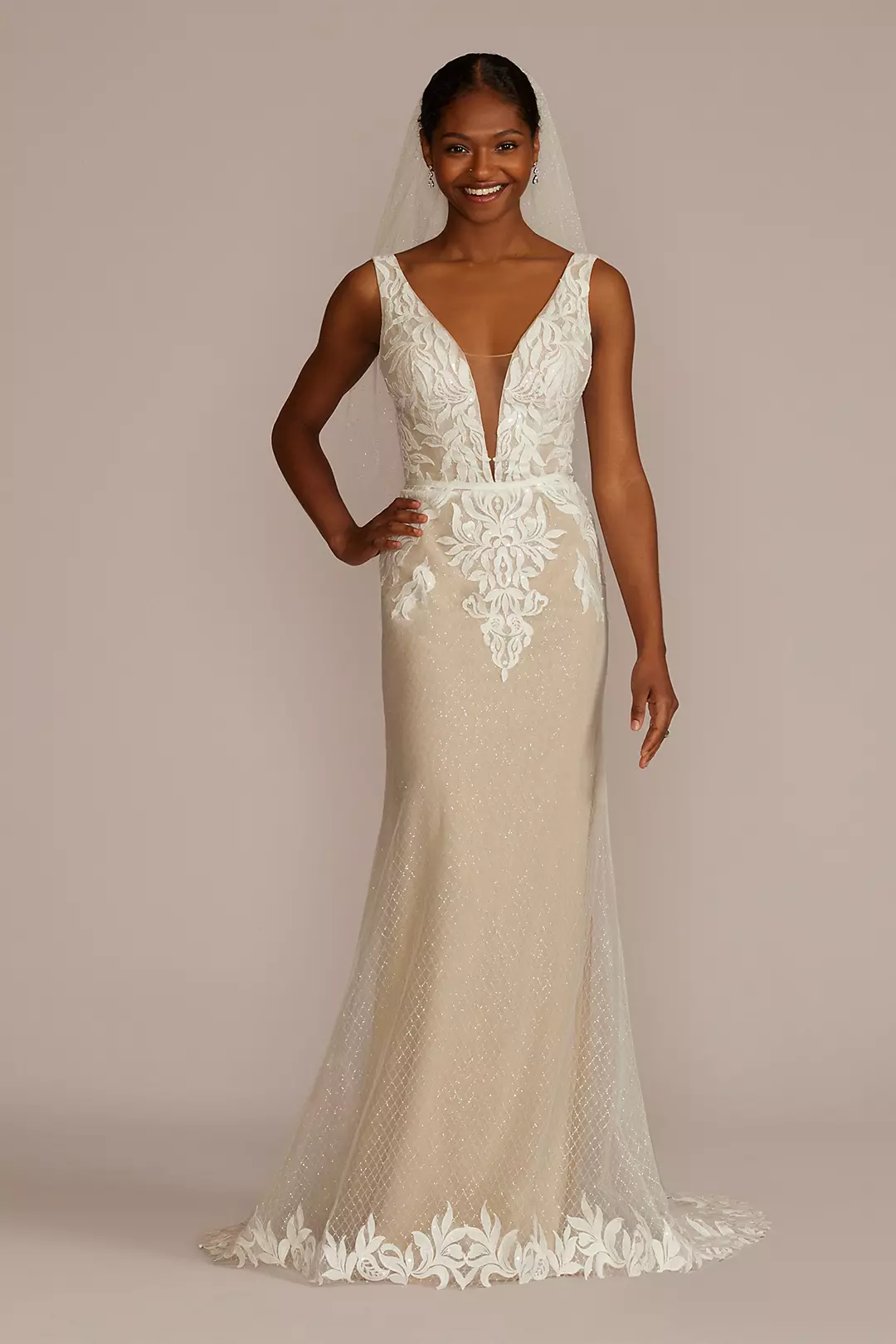 Illusion Plunge Lattice Skirt Wedding Gown - Image 9
