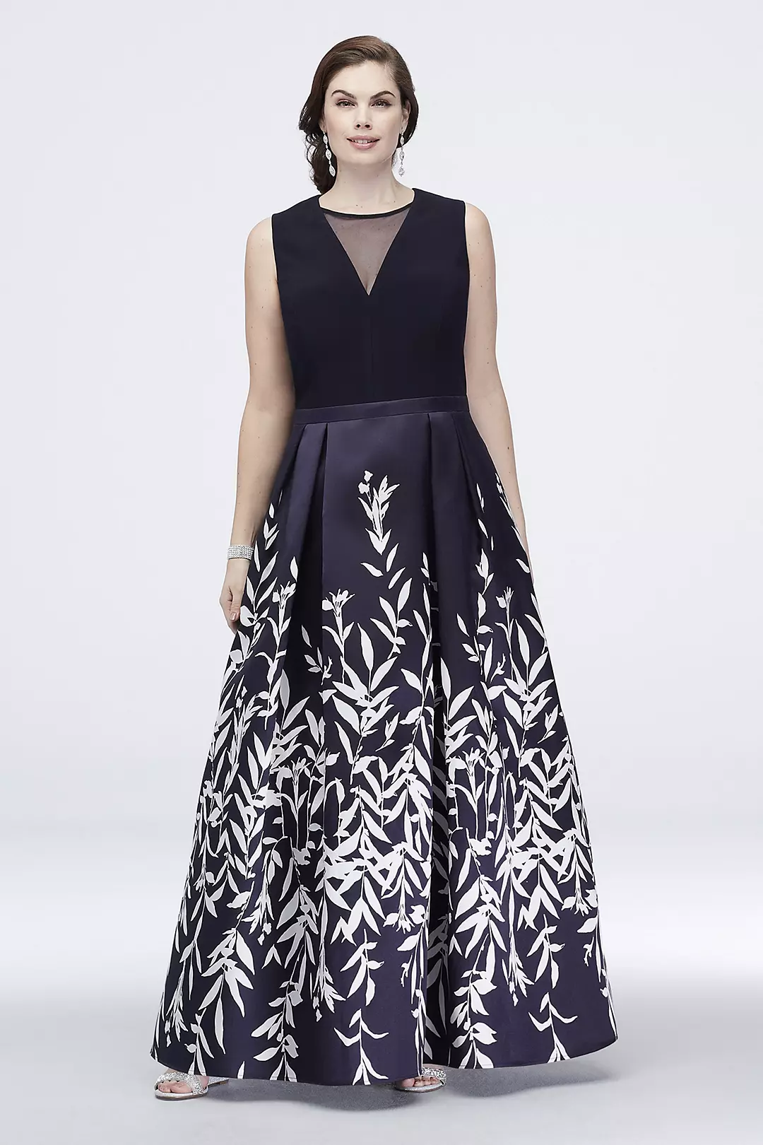 Illusion Plunge Leaf-Print Mikado Ball Gown - Image 6