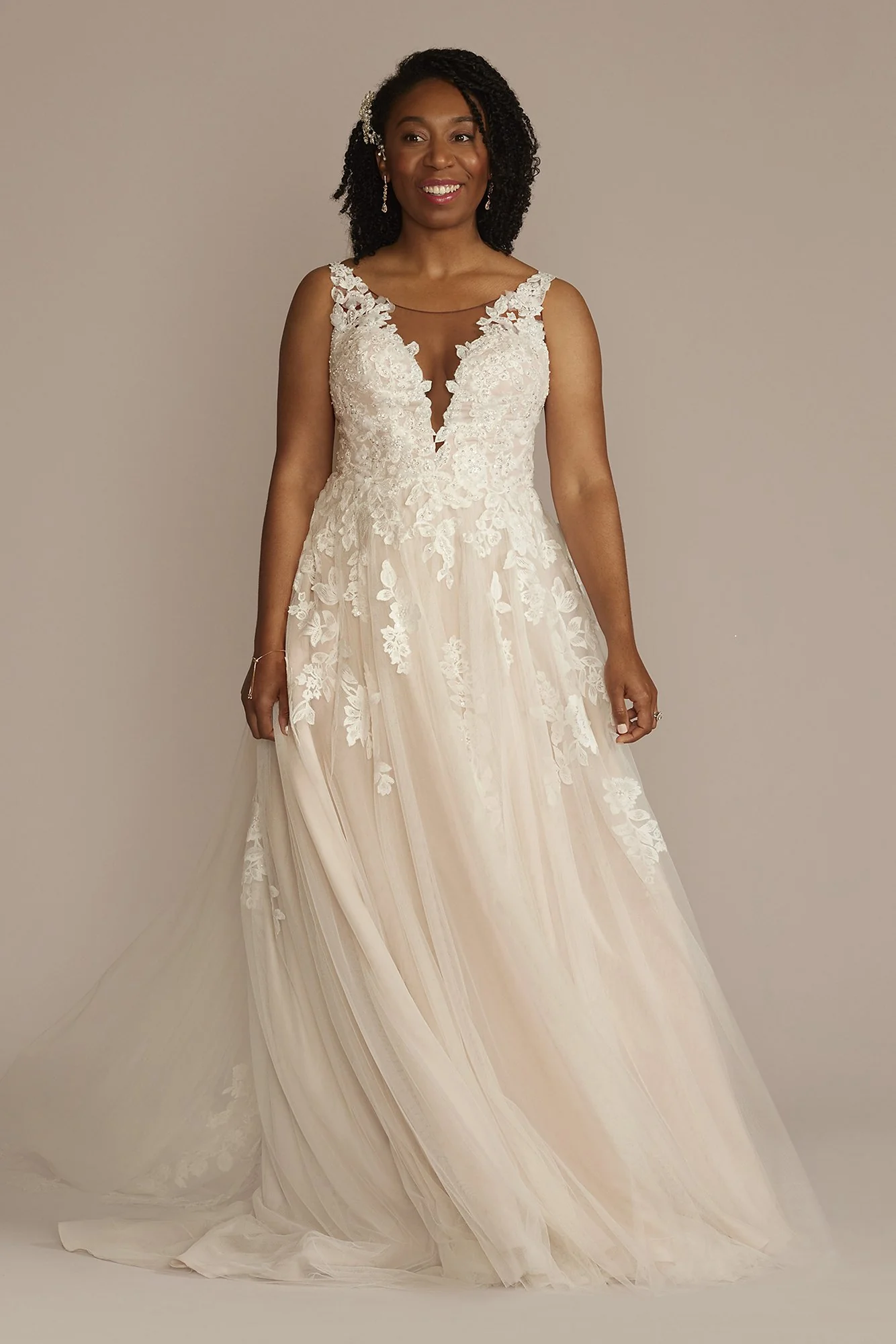 Illusion Plunge V-Neck Lace Wedding Gown - Image 10