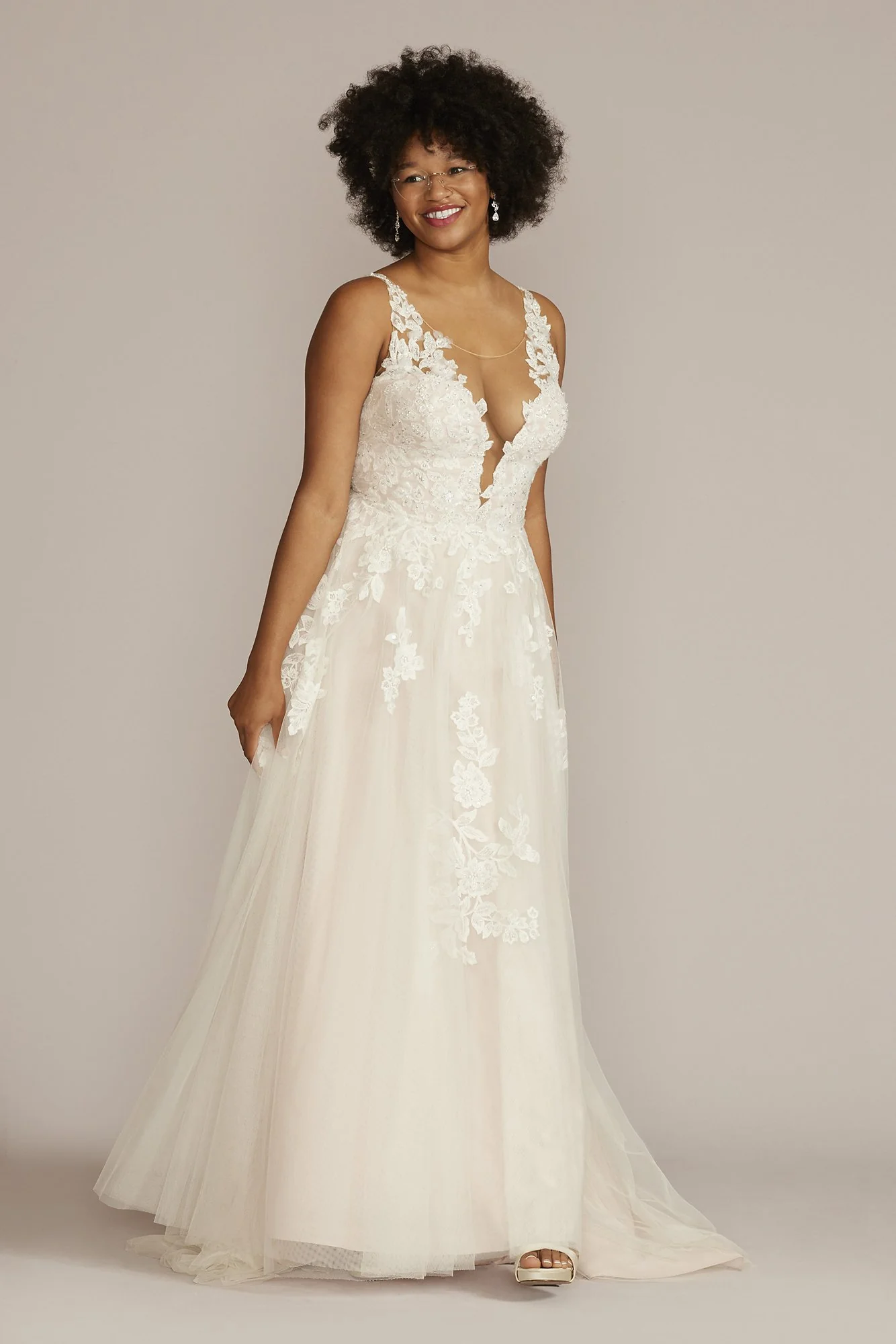 Illusion Plunge V-Neck Lace Wedding Gown - Image 17