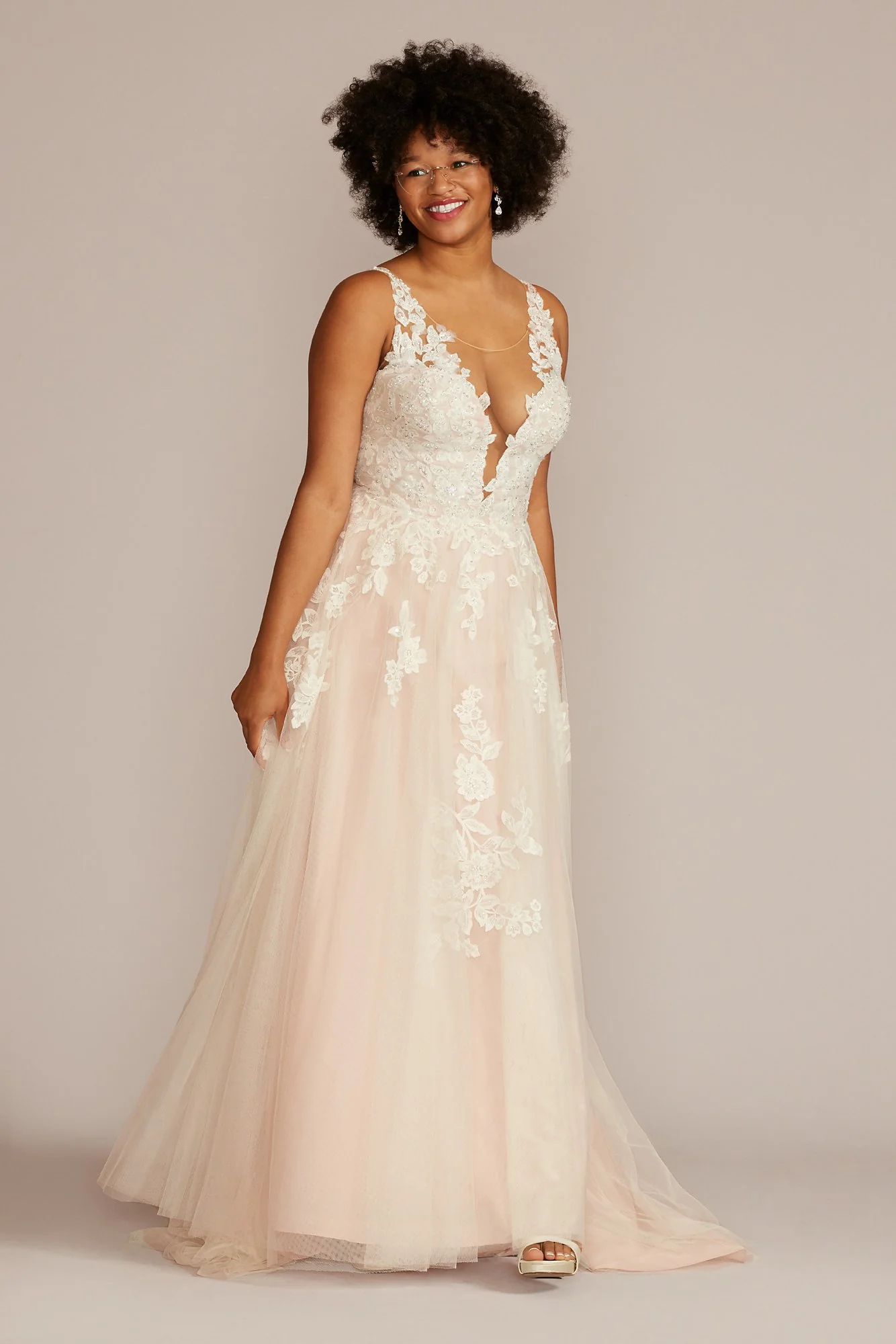 Illusion Plunge V-Neck Lace Wedding Gown - Image 2