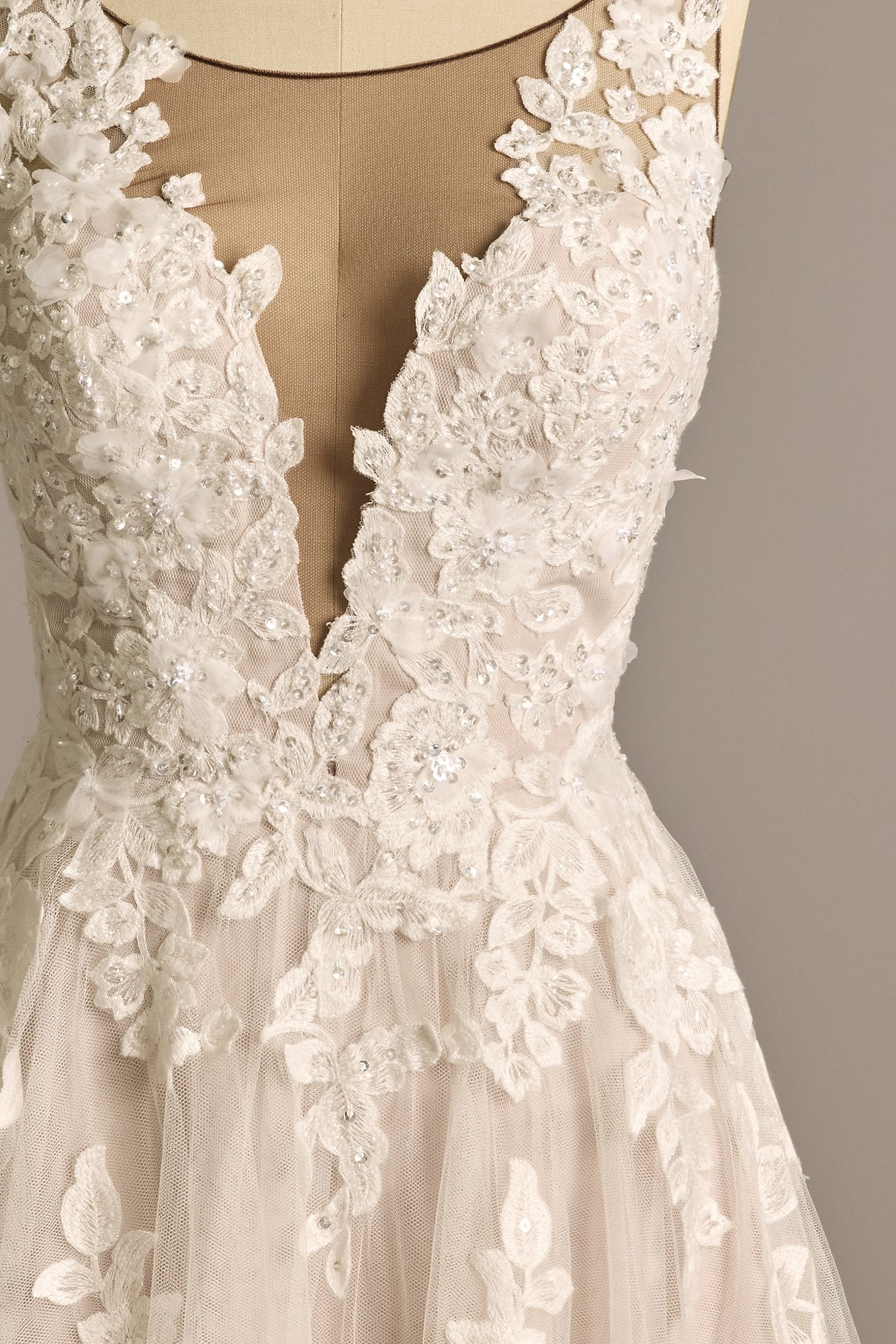 Illusion Plunge V-Neck Lace Wedding Gown - Image 25