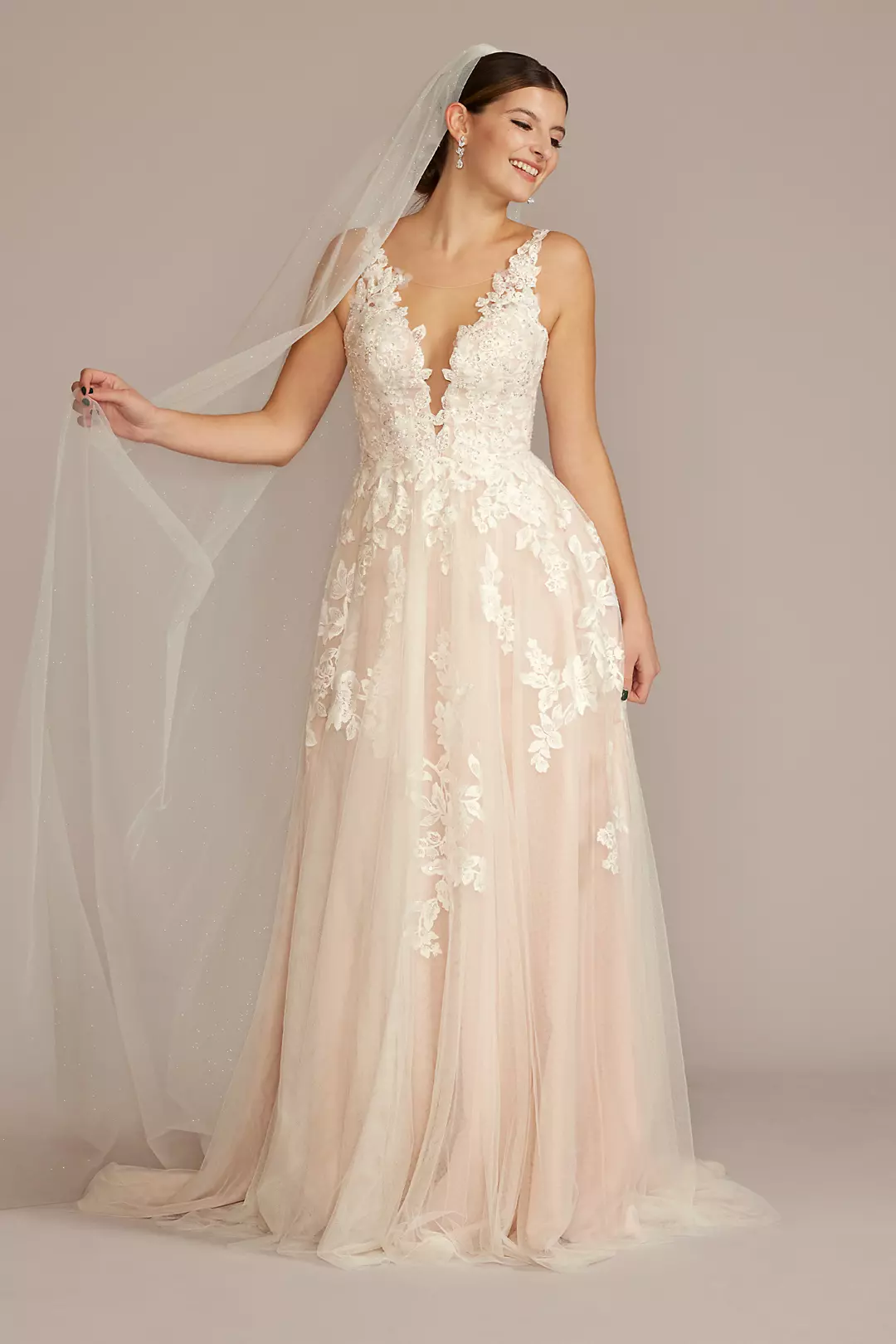 Illusion Plunge V-Neck Lace Wedding Gown - Image 29