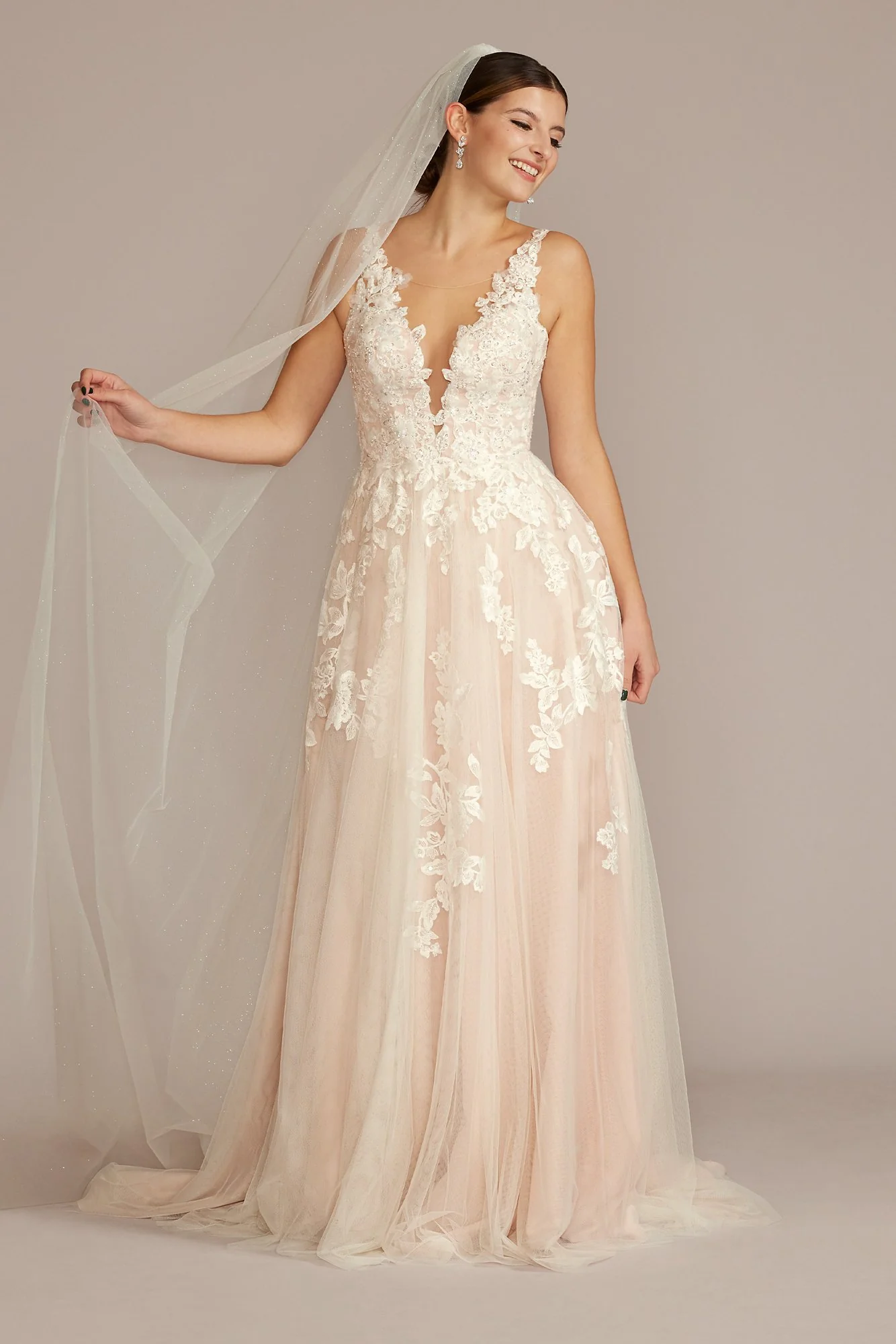 Illusion Plunge V-Neck Lace Wedding Gown - Image 5