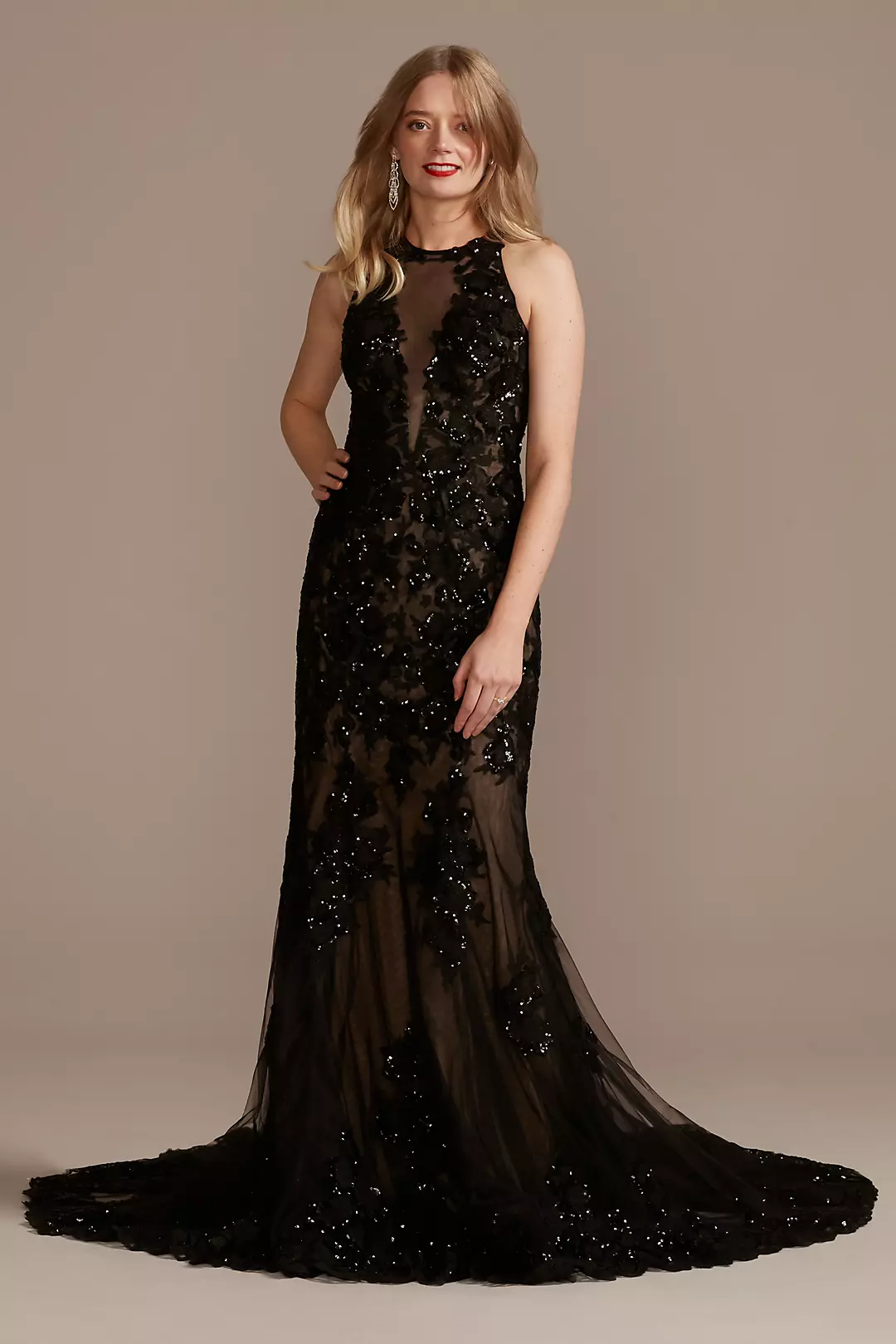 Illusion Sequin Floral Applique Wedding Dress - Image 105