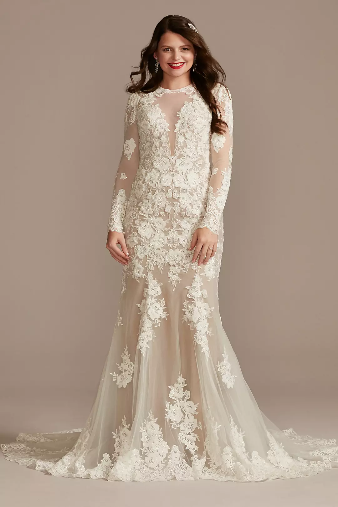 Illusion Sequin Floral Applique Wedding Dress - Image 24