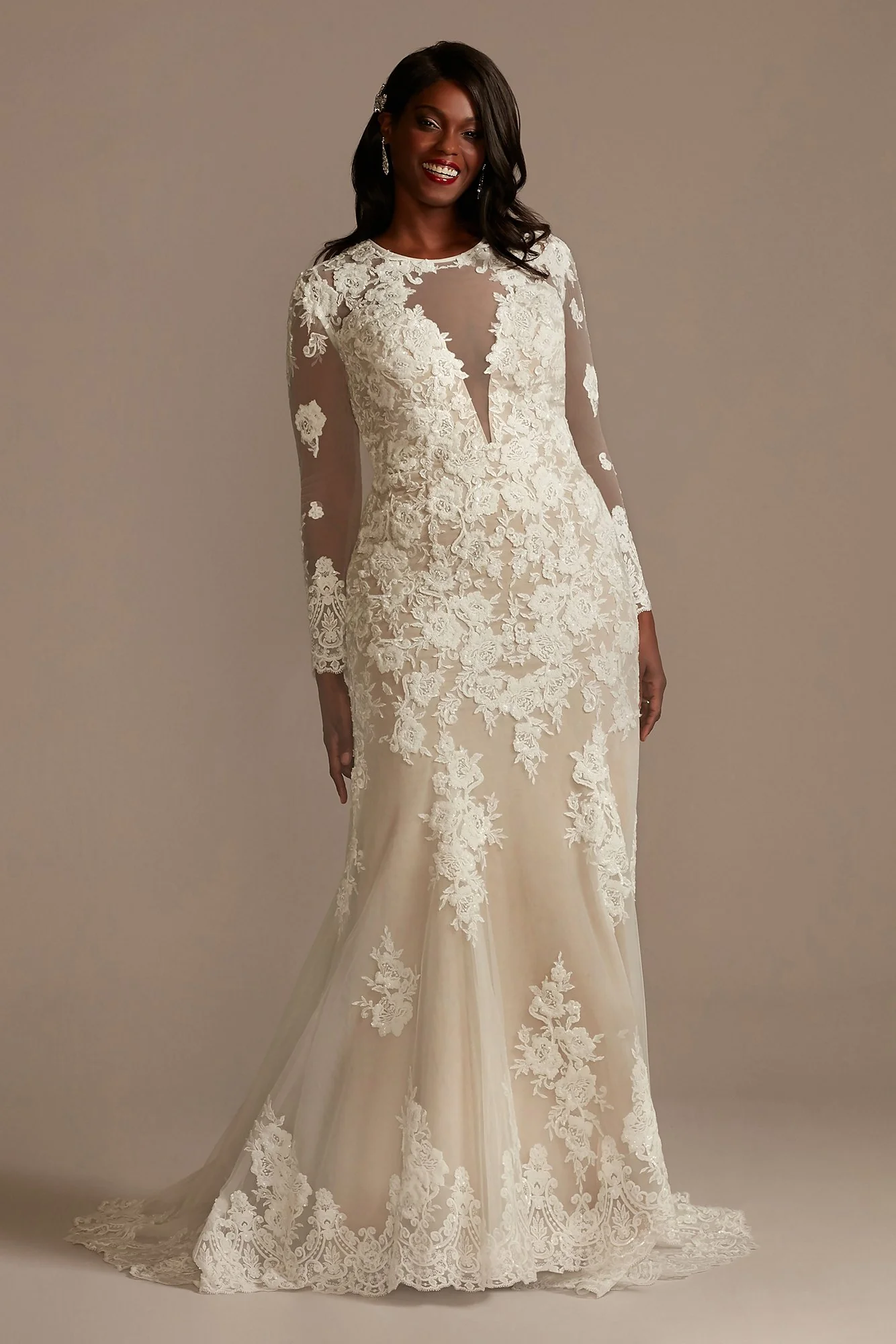 Illusion Sequin Floral Applique Wedding Dress - Image 27