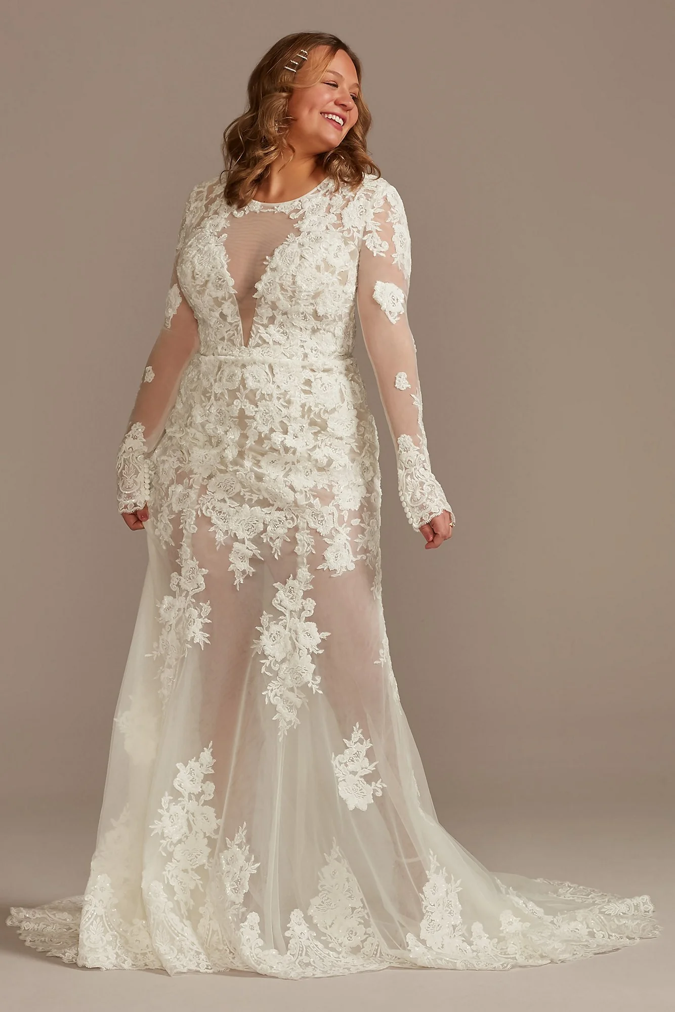 Illusion Sequin Floral Applique Wedding Dress - Image 30