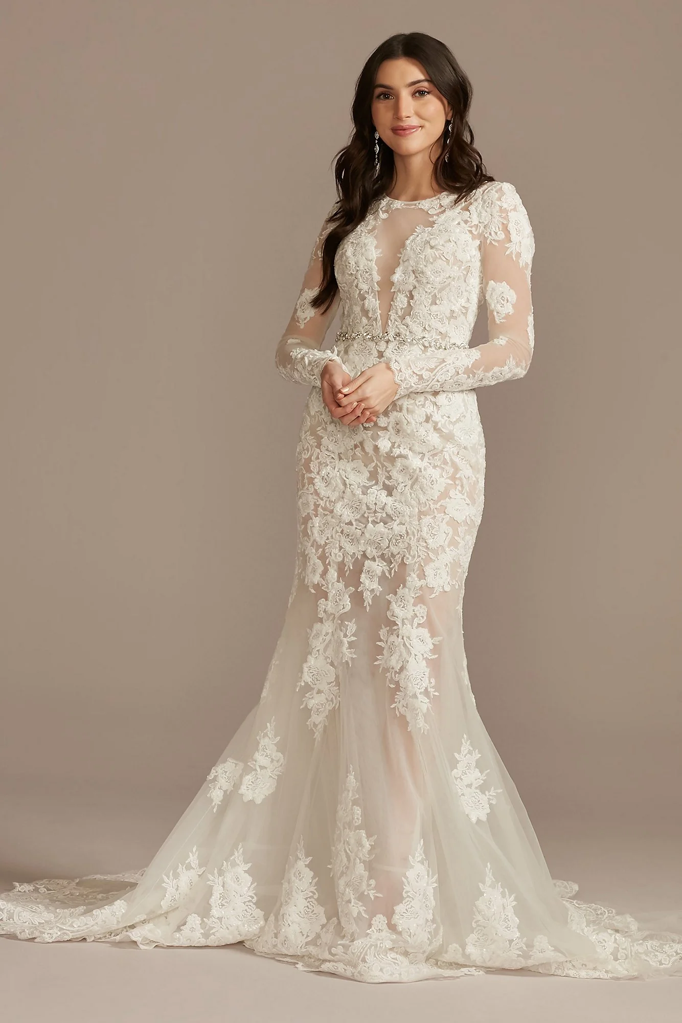 Illusion Sequin Floral Applique Wedding Dress - Image 32