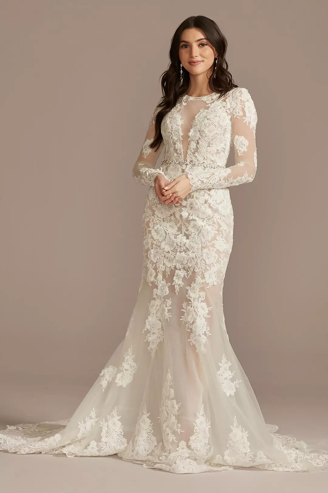 Illusion Sequin Floral Applique Wedding Dress - Image 51