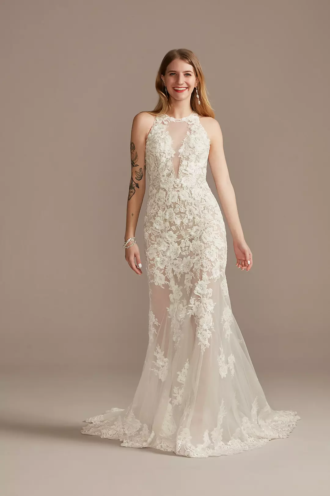 Illusion Sequin Floral Applique Wedding Dress - Image 53
