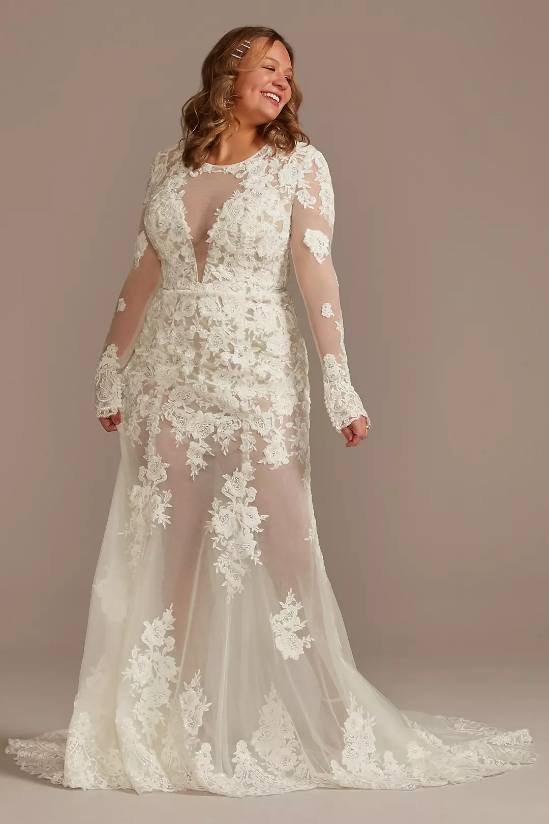 Illusion Sequin Floral Applique Wedding Dress - Image 55