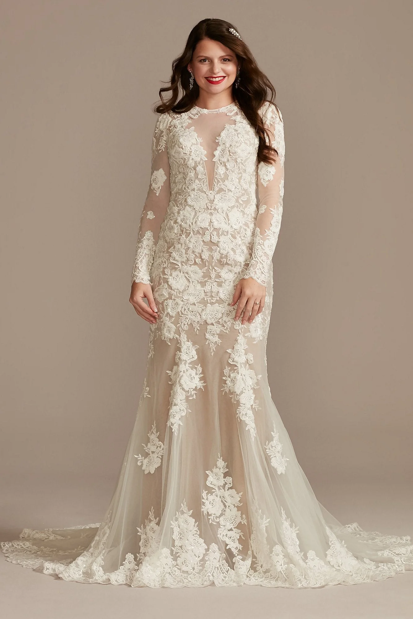 Illusion Sequin Floral Applique Wedding Dress - Image 73