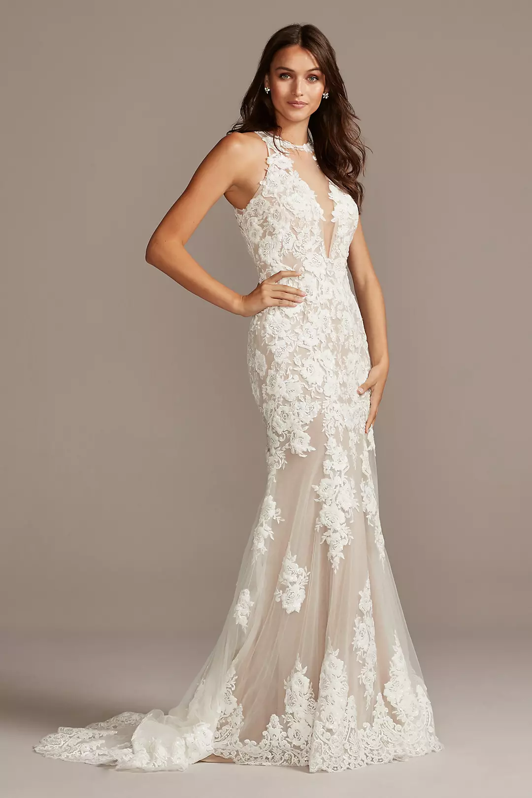 Illusion Sequin Floral Applique Wedding Dress - Image 80