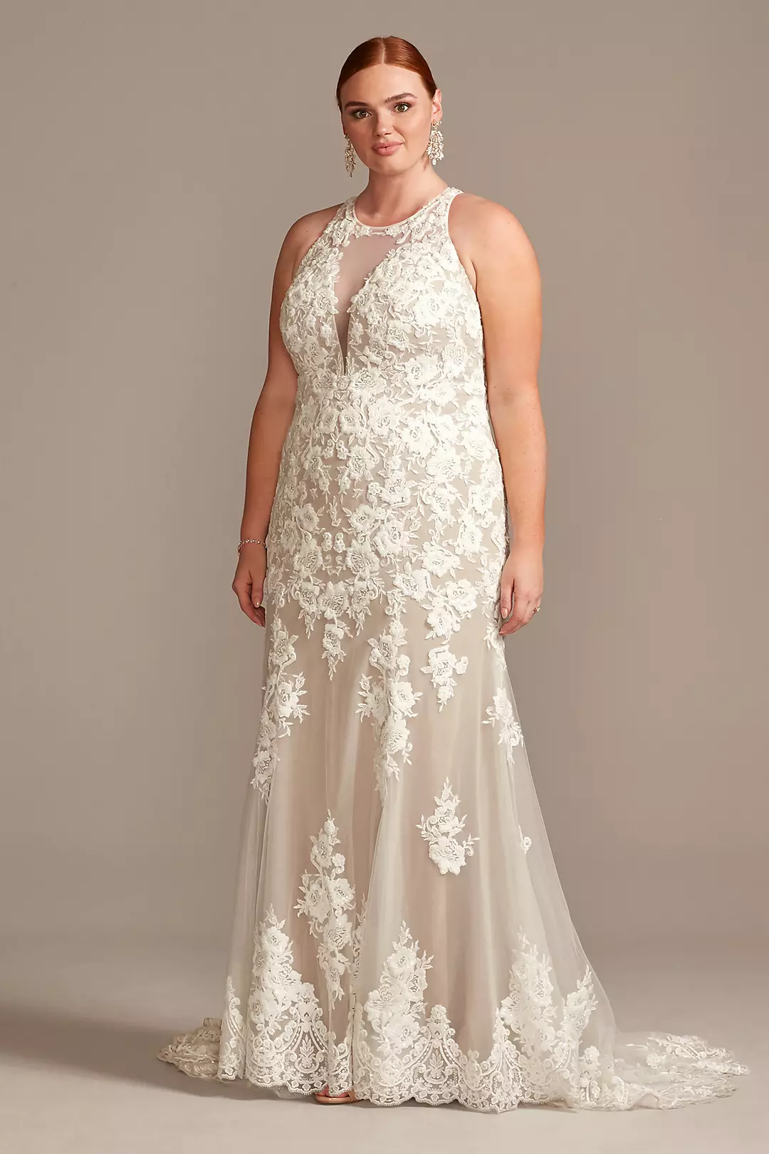 Illusion Sequin Floral Applique Wedding Dress - Image 93