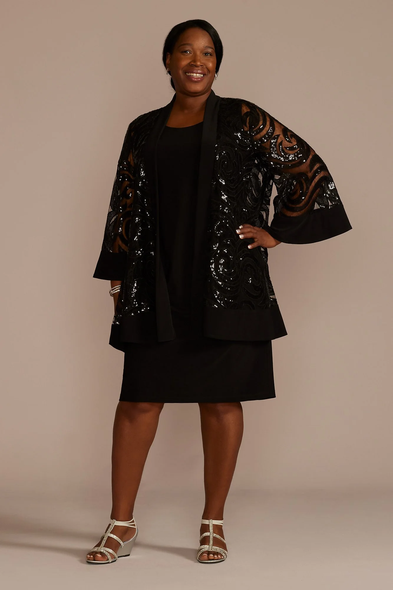 Illusion Sequin Jacket and Dress Plus Size Set