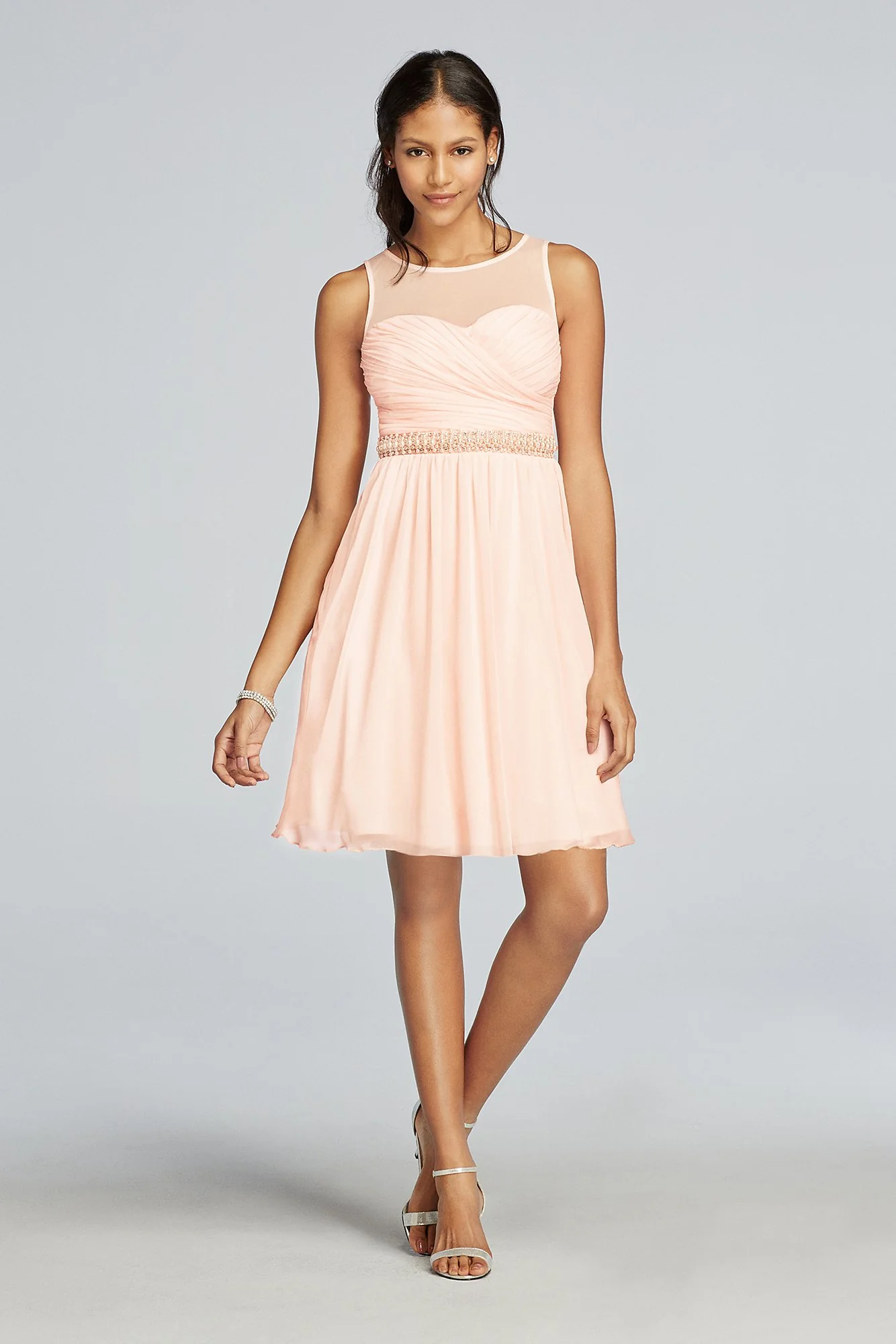 Illusion Tank Beaded Waist Short Mesh Dress