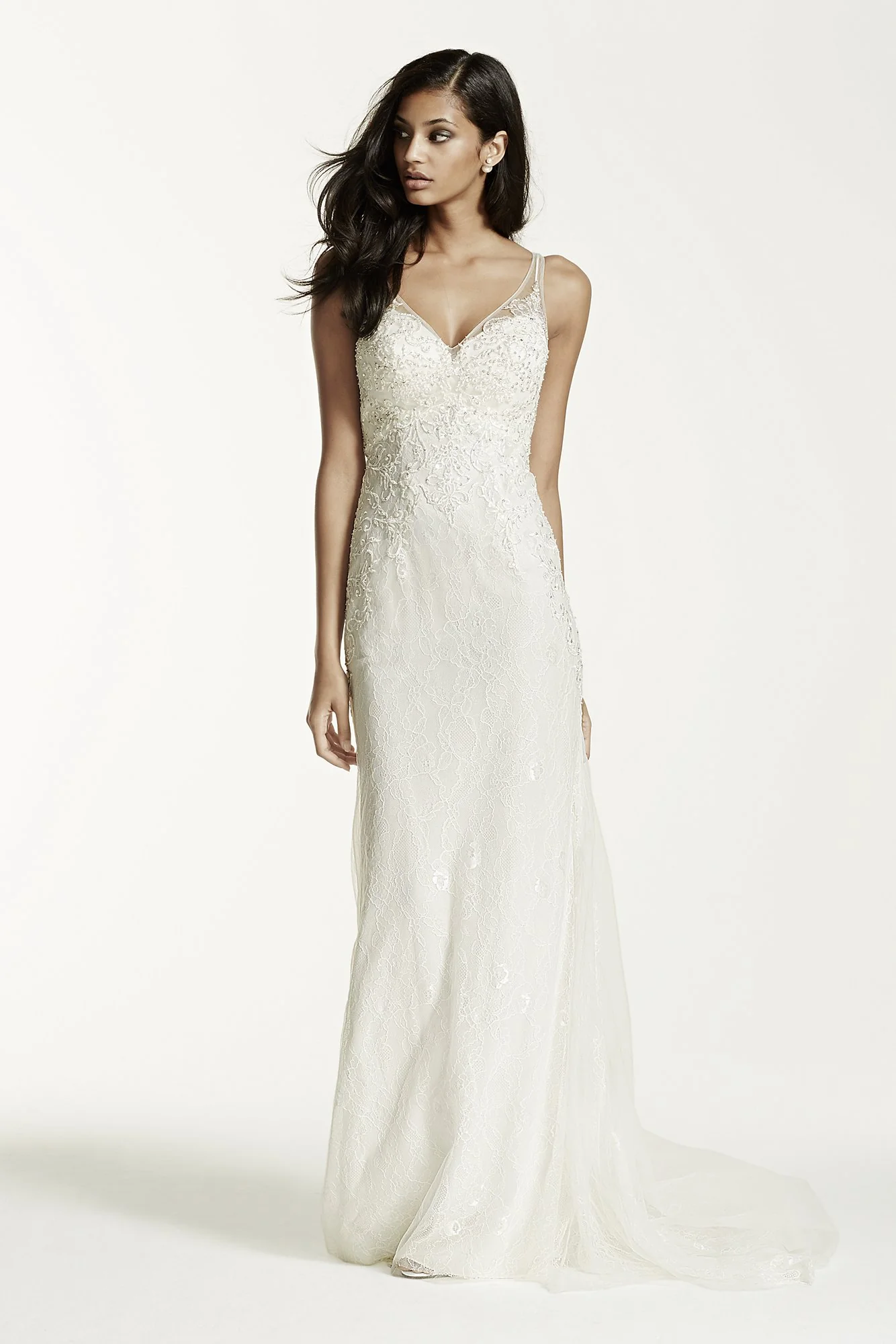 Illusion V-Neck Wedding Dress with Embellishment - Image 3